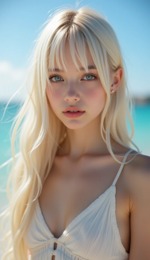 (masterpiece:1.5), very precise details,(Ultra High Resolution:1.5),(Photorealsitic:1.4),(top-quality), ( photorealistic:1.4), beautiful illustration, a sexy girl is at the beach, ((blond hair)), symmetrical details, (small breasts), gorgeous face, Outstanding details, 4K, Sharp focus, ultra detailed photography, masterpiece, best quality, realistic photo, depth of fields, full -length, jewelry, necklace, resort, big houses, palm trees,