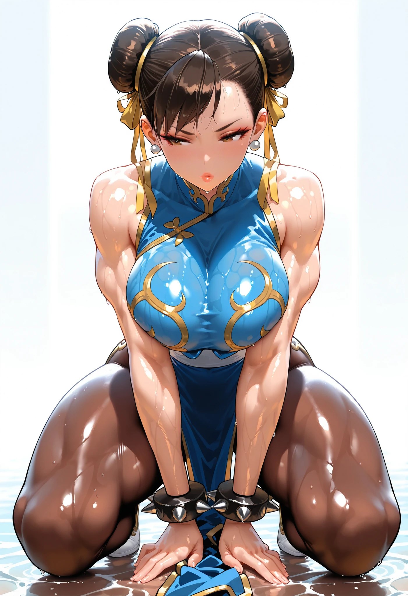 (high resolution, pixel perfect, gorgeous illustrations), (hyper quality, muste piece, etheric: 1.4), ((nsfw)), (((1girl))), (((1boy))), (((pussy))), (((((vaginal,sex, woman on top))))), (((cum in pussy))), ((tattoo)), (((bottomless))), ((mature woman)), cool atmosphere, ((black hair)), ((((ahg)))), ((((long tongue)))), (((blush))), (((((((muscular))))))), ((thick thighs)), (((wide hips))), ((Big breasts that are about to burst)), fighter, (((woman))), ((((china dress)))), lewd woman, (shiny skin), sweat, simple background, (penis),