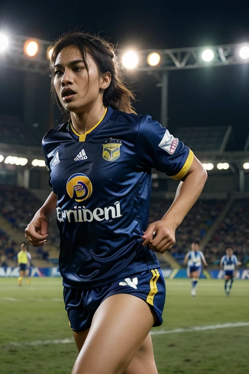 Highest quality, High resolution:1.2, Super detailed, Realistic:1.3, ((Beautiful woman))、Ultra tight uniform、Big Breasts、Vibrant colors, play soccer,((blunt bangs))、Has bangs、Wet Hair, Concentration, Splash, Action Shots, Grass blotches, Muddy ground, Wet turf, Decide, Fast-paced games, Athletic physique, Shiny soccer ball, Wet Uniform, raindrop, Blurred motion, Focus on the ball, Intense competition, Skillful dribbling, Energetic play, Teamwork, powerful shoots, Wet pitch, Passionate sports, Fierce Decide, Humid atmosphere, Fluid movement, emotional expression, Difficult conditions, Dramatic lighting, Women's Sports, Avid athletes, Exciting Games, endure, Excited state, Speed and agility, Energetic play, 濡れたSplash、smile、