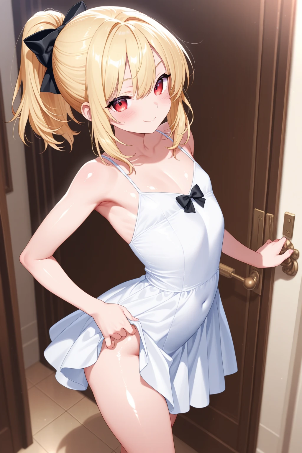<lora:xl_ying girl-000005:1>,ying girl,blonde hair,bare top mini dress, tube top,