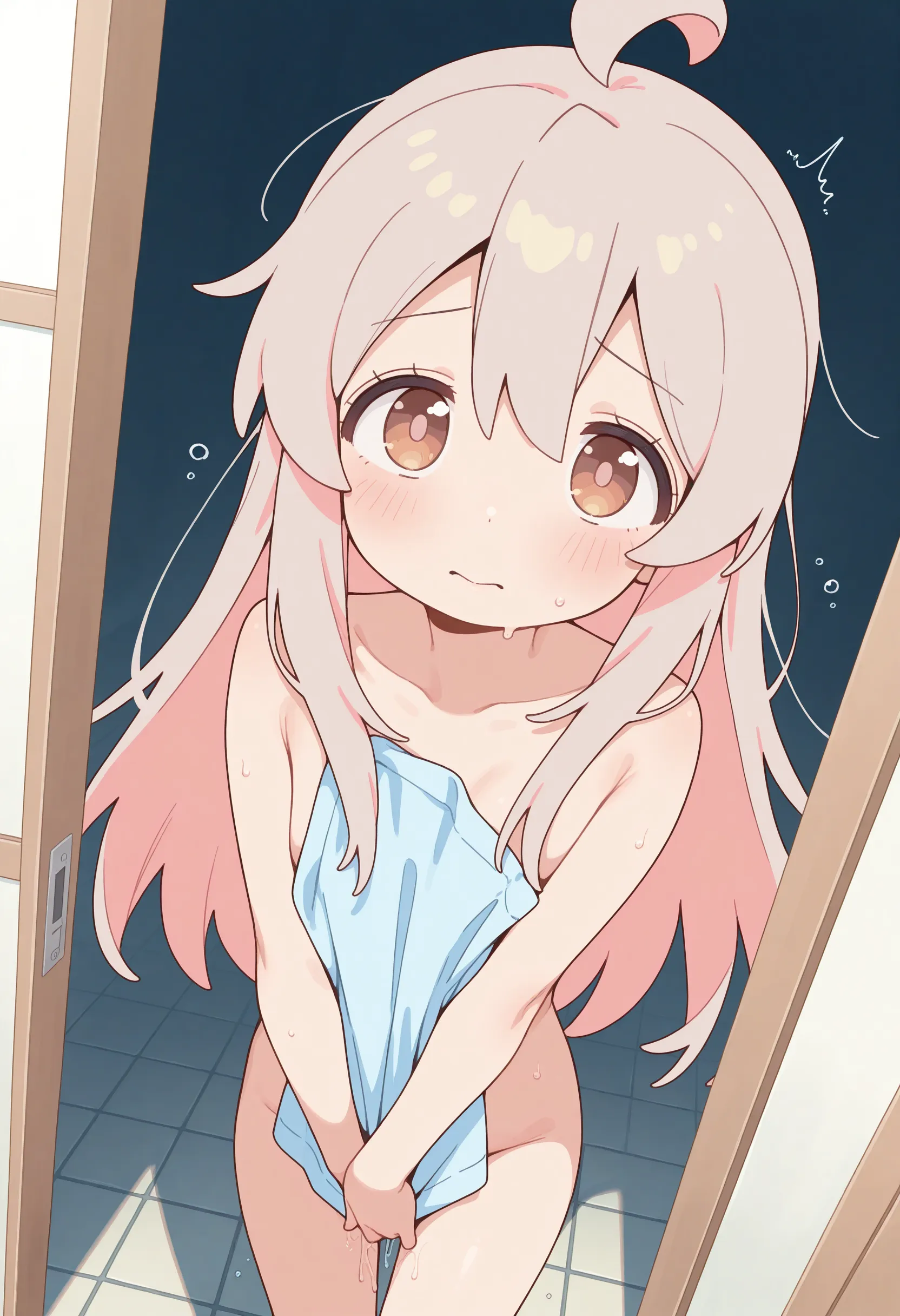 (Highest quality), (High resolution), (masterpiece), (Very detailed),  Cowboy Shot, One Girl,Shiro \(no game No life\),Long Hair,Gradient Hair, Ahoge, Blue eyes, Flat Chest, , One Girl, Silky skin, Shiny skin, blush, Lust, Heart Pupil, Heavy breathing,(Micro Bikini),  (Bright saturation), Love juice is dripping from the crotch, The swimsuit is see-through, Stick your butt out, On all fours,Shower room,Show your butt close up, sexual excitement, (Masturbation), Masturbationをする, with own hands, Fingering, orgasm, Displaying male genitalia in front of you, 
