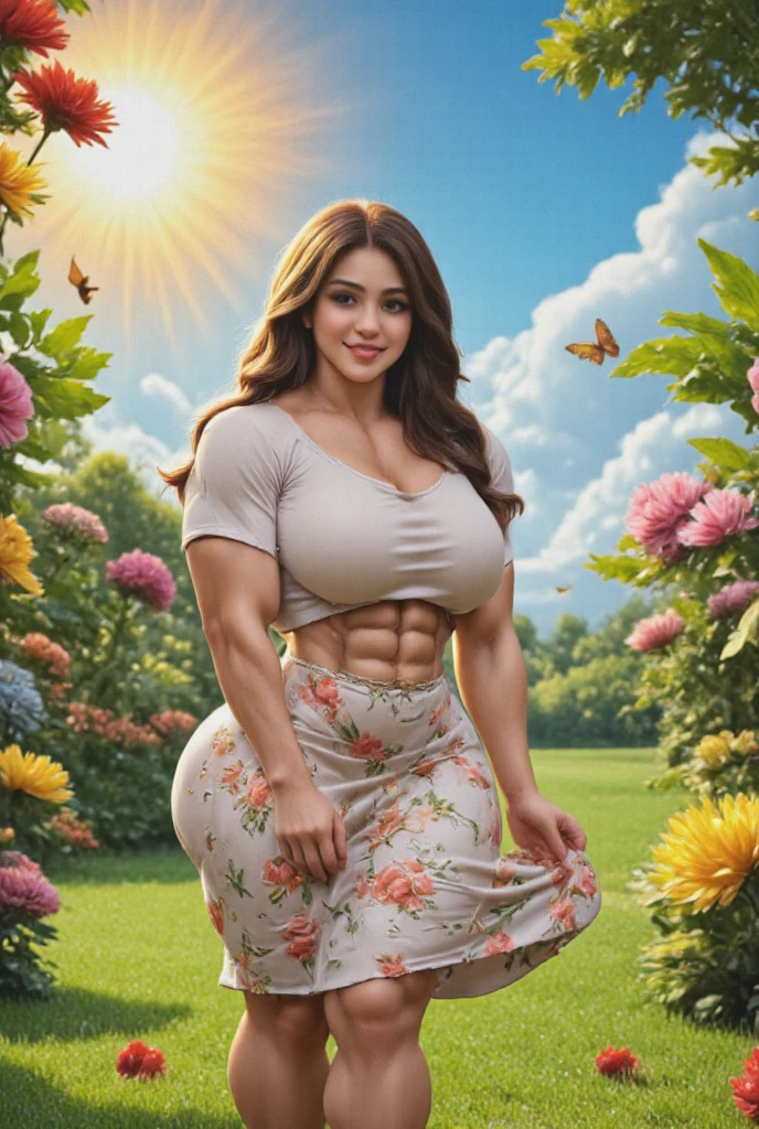 Middle-aged Indian woman,Wheat-colored face,Intellectual women,Delicate face,Shiny skin,Cheerful and happy expression,Healthy complexion,Tall, Oversized big breasts,Chest firm,Bigchest,Well-developed abdominal muscles,slenderlegs,White veil,White lace underwear,White flowers and white panties,white stockings,White heels。