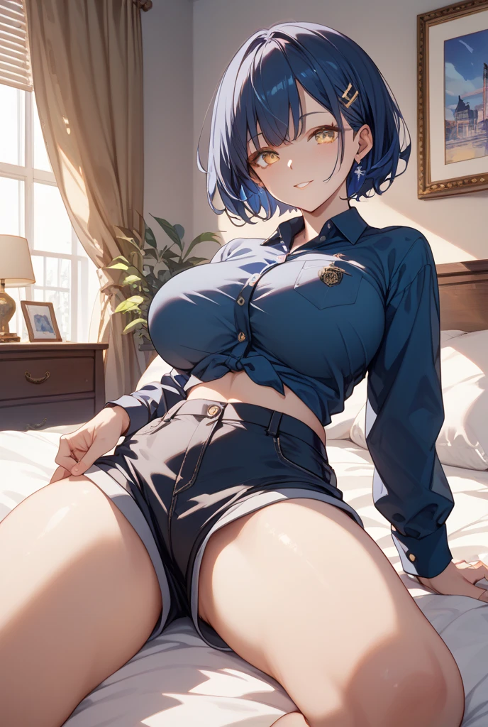 close up、 masterpiece, best quality, 1 girl, 独奏, short hair, purple hair, purple eyes, (black playboy bunny costume:1.2), VIP lounge in casino, (breasts out:1.2), (nipples:1.3), (nsfw:1.3), steam, (sweat:1.3), (flustered:1.3),Open your mouth、 coming out of mouth