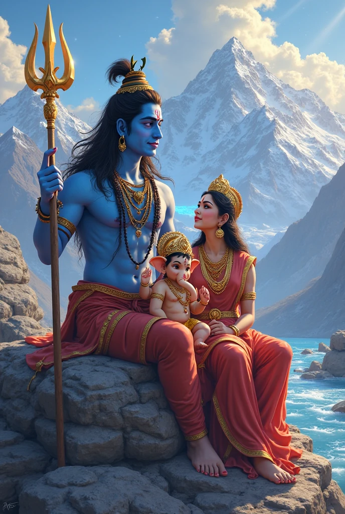 God Mahadev with mata parvati and god ganesh
