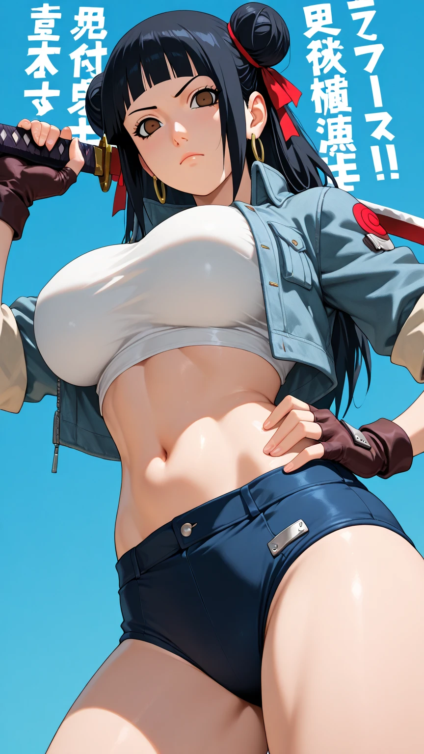 masterpiece、Highest quality、One mature woman、Raikou、A motherly smile、score_9、score_8_up、score_7_up、score_6_up、source_アニメ、、gen、Oiled skin、Wet、Shiny skin、Dripping、One girl、Saori（Blue Archive）、solo、chest、belly button、Underarm、hat、stomach、Long Hair、blue eyes、口mask、gloves、mask、Crop top、Halo、No sleeve、大きなchest、pants、Baseball cap、No sleeveshirt、abdomen、Blue Hair、黒いhat、Raise your arms、shirt、See who&#39;s watching、黒いgloves、黒いshirt、Bare shoulders、Cowboy Shot、belt、Simple Background、Pulling on clothes、黒いpants、holster、Bare arms、黒いbelt、Black Hair、Are standing、Underarmを見せる、Outdoor、sunny、