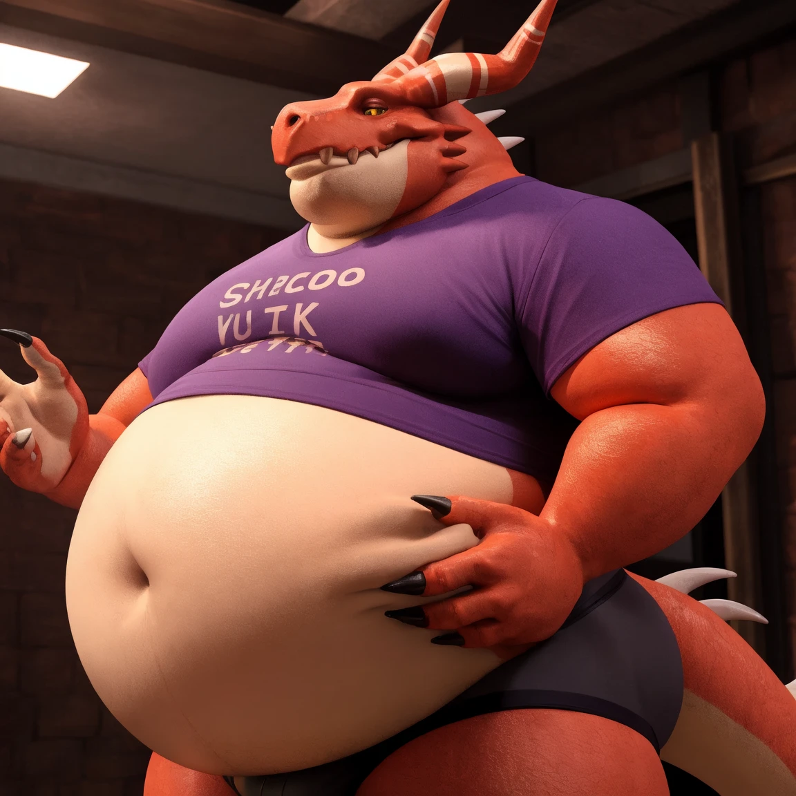 (Solo:1.2), susie deltarune, smooth skin, 1girl, (female:1.5), susie, reptilian, dark hair, messy hair, yellow eyes, muscular, chunky, stocky, thickset, (huge breasts:1.2), cleavage, broad shoulders, wide hips, huge ass, short tail, (nipple outline:0.85), thick legs, bare midriff, abs, muscular thighs, standing upright, casual posture, (laughing), hands at her sides, dirty tank top, spiked bracelets, jeans, (heart shaped gold belt buckle:1.2), looking at viewer, yellow teeth, uploaded to e621.net, masterpiece, 8k, realistic textures, realistic lighting, highly detailed, (tool belt:1.5), mechanic, indoors, garage, workshop, cars in background, by darkgem, by BNG,  large pumpin herself up huge overfilled round breast_implant, riesiger Bergfried_inflatable_Extremely_like an airship_Breast Massive Muscle blows her huge overfilled round breast_implants like a blimp hyper muscles extrem large pumpin herself up huge overfilled round breast_implant, huge up Pumping myself up pump keep_inflating inflatable_Extremely_bigger_chest