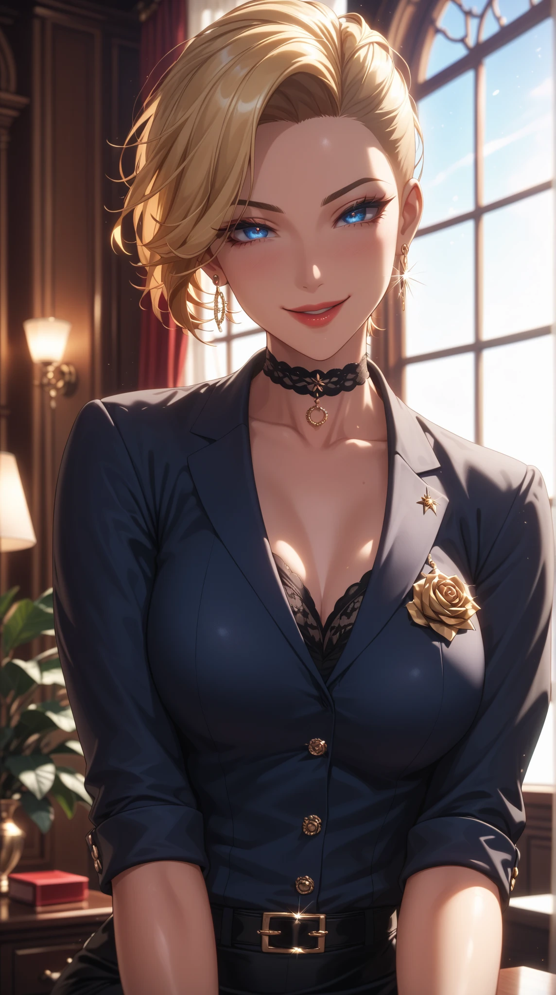 <lora:pokemon_briar-11:0.9> pokemonbriar, 1girl, solo, purple jacket, cleavage, red pants, earrings, beautiful, (masterpiece:1.2), (best quality:1.2), perfect eyes, perfect face
