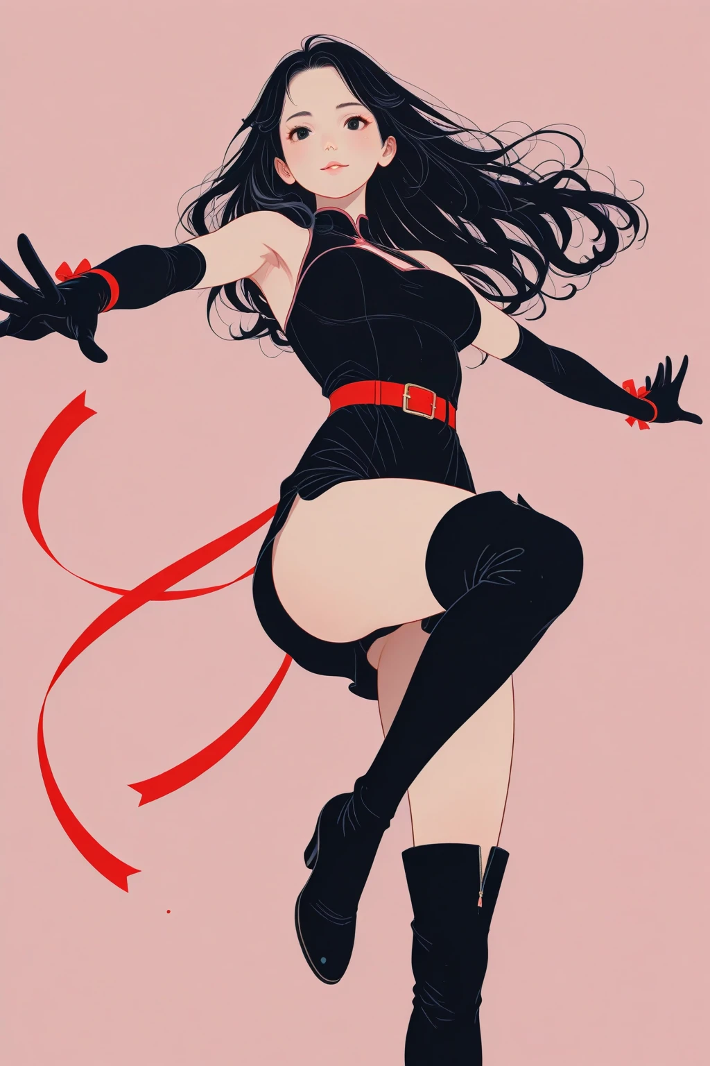 (1girl:1.3), woman posing lewd, cute pose, (pussy:1.4), masterpiece, best quality, highres, nsfw, tiny butt, cute booty, (from_behind:1.1), (thin body:1.4), trending on artstation, (nude:1.3), cinematic lighting, (very vibrant colors:1.2), by kaethe butcher, greg tocchini, virgil finlay, (((by Atey Ghailan and Emmanuel Shiu, ))), alberto seveso art, tone mapped, detailed hands, detailed fingers, navel, thigh highs, thigh straps, small breasts, bedroom,