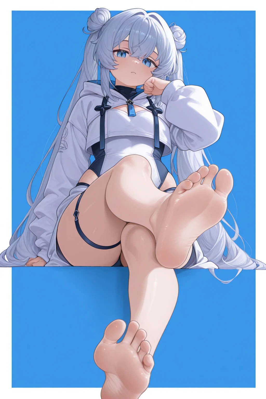 Tsundere 18 year old girl, beautiful and delicate eyes, beautiful lips, very detailed 눈과 얼굴, long eyelashes, 1girl, white cat ears, foot long bag, Front view, Red-eye, (top quality, 4K, 8K, high resolution, masterpiece:1.2), very detailed, (realistic인, realistic인, realistic인, realistic인, realistic: 1.37), big bust, elegant, fantasy, white background, show your toes, sex, Heart eyes