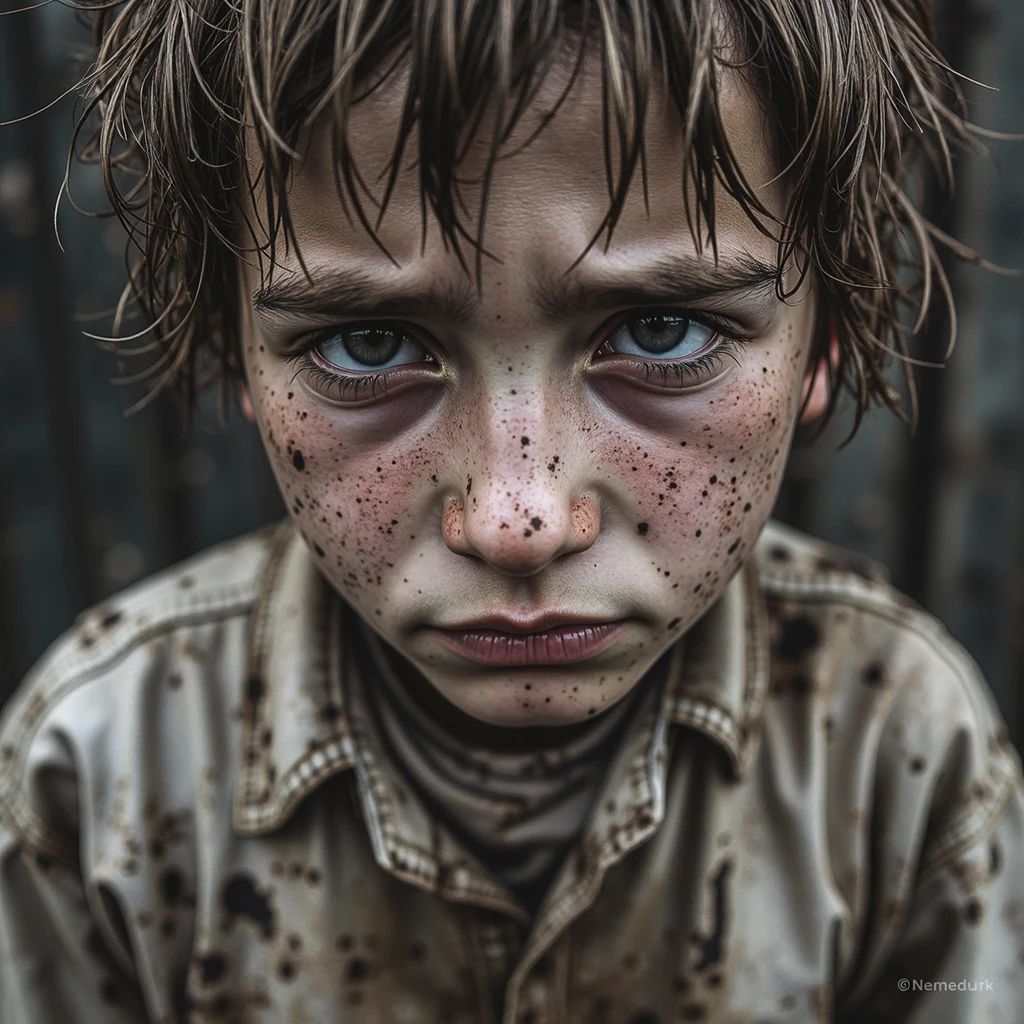 A skinny child crying 