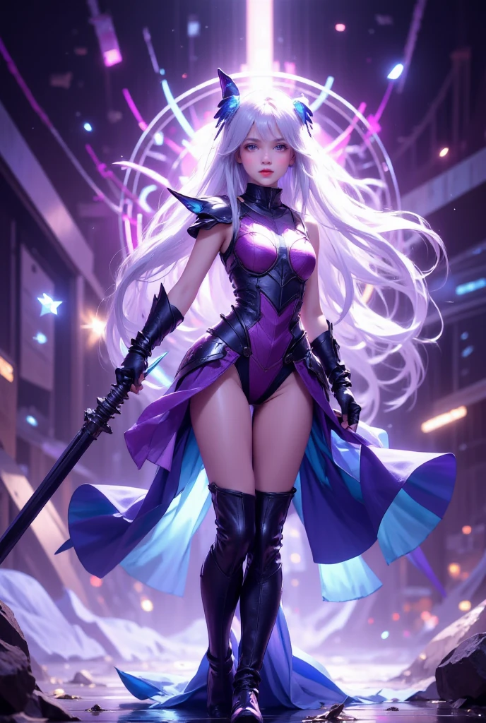 (grass, field, sky:1.5), high detailed, 8k, highres, kda all out evelynn, league of legends, k/da \(league of legends\), 1girl, solo, cowboy shot, makeup, lipstick, eyeshadow, purple lips, jewelry, earrings, yellow eyes, white hair, long hair, claws, cropped jacket, garter straps, jacket, blue jacket, open clothes, open jacket, breasts, bracelet, thighhighs, black skirt, looking at viewer, high heels, hand on hip, naked, showing pussy, showing , ahegao, creampie, hentai, mature woman, milf