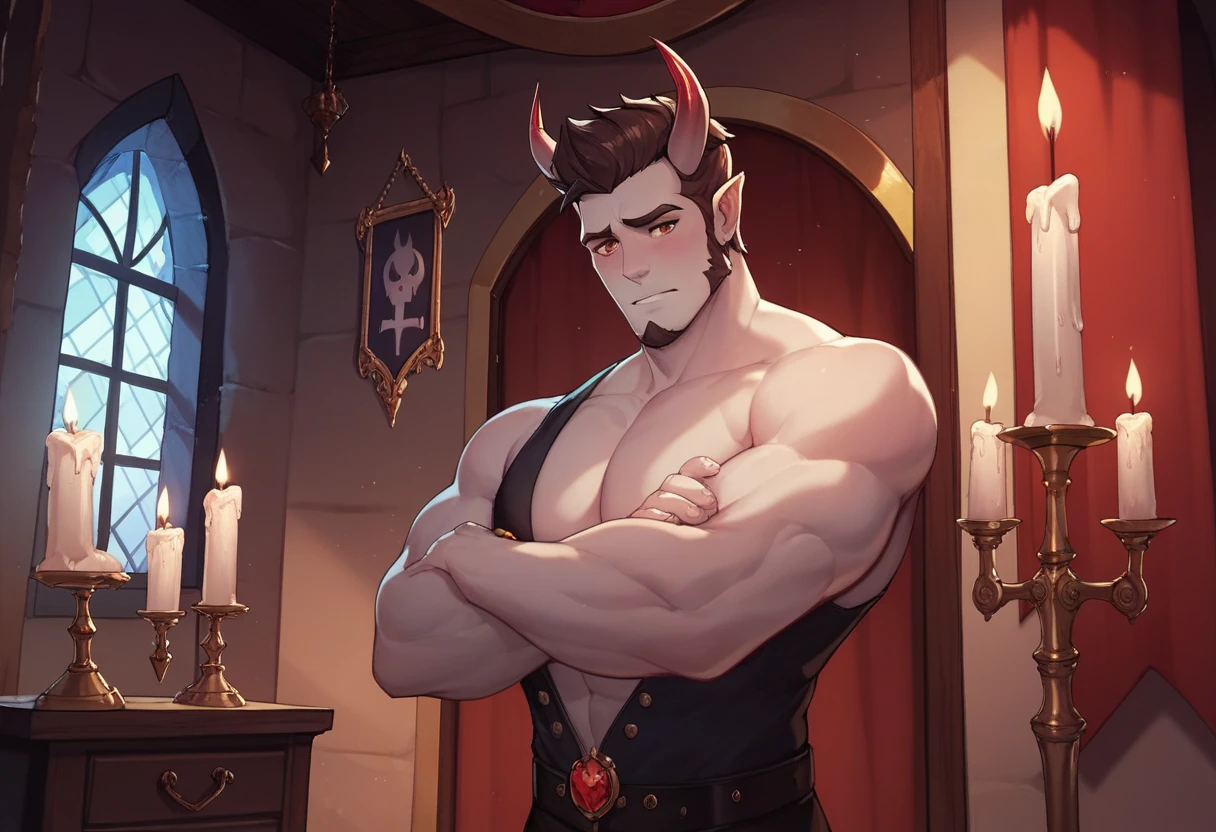 idle standing pose corpo todo muscular krampus, pleasure face, corpo todo masculino bombeado com olhos amarelos amanhece com corpo humanóide com feições feias que mostra sua força Intimidating Executionera cheia de luxúria e malícia mostrando sua língua preta e dentes afiados babando se masturbando sentado com as coxas abertas olhando de um jeito que parece desafiador, Intimidating Executioner, Shameless, luxurious and seductive, (part of penile heresion, head appearing and becoming thick and hard so that your balls demonstrate satisfaction and relief with greater, bottom balls)), (there is another pumped humanoid demon, but he has white skin, beyond the mouth, penetration between the groin, sucking the heresy on the penis, gay oral sex, looking satisfied, gaping mouth, gasping, tongue out) they covered his penis with their mouth