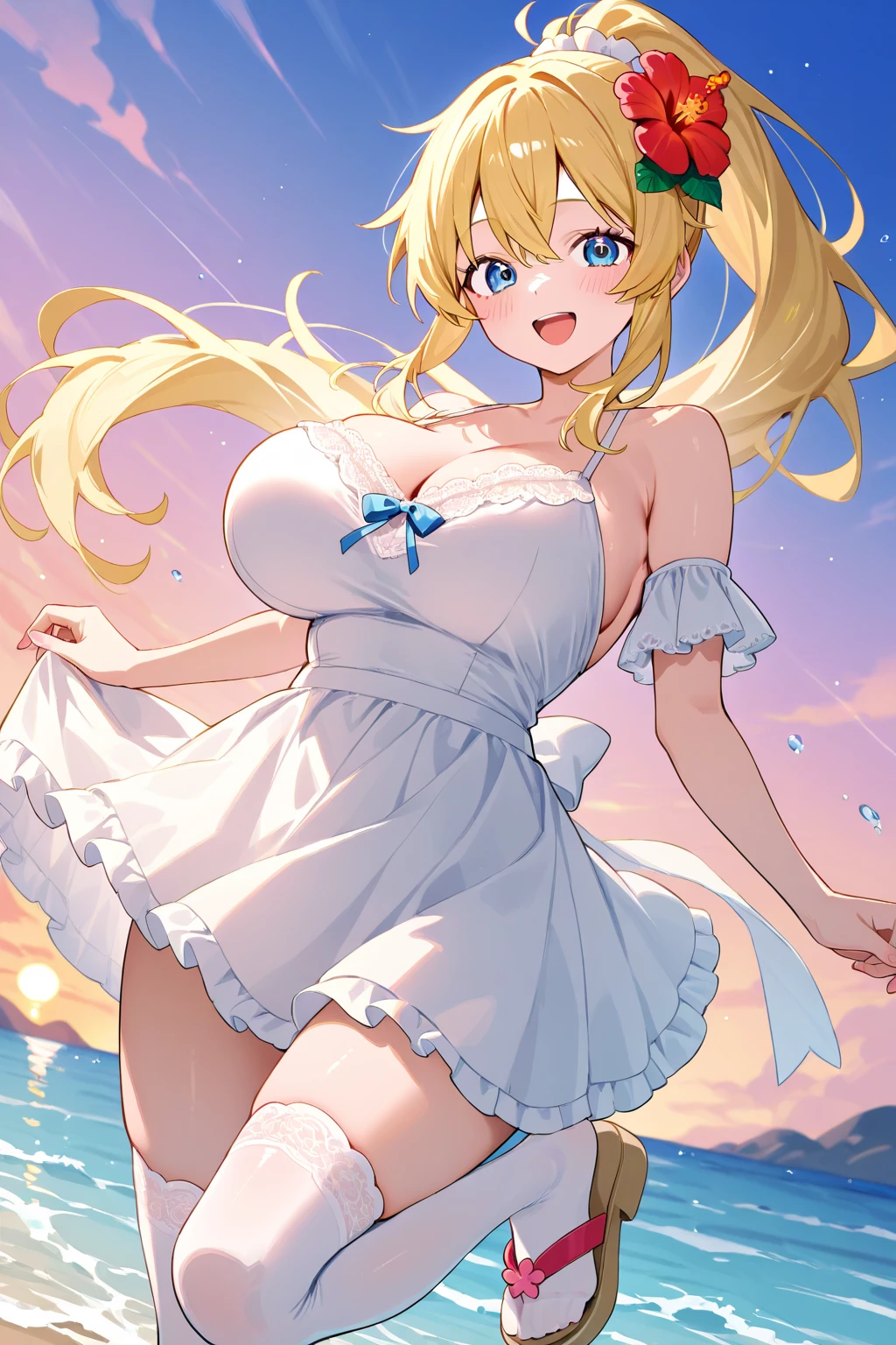 anime big breast、author:Shinkai sincerely、Faraway view、Landscapes、vanishing point、Outrageous resolution、A high resolution、ultra - detailed、The upper part shows a clean sky、Below is the sea、Bright atmosphere、fanciful、magia、Mare、In the daytime、Clean blue sky、The sun shines、prisms、beautiful light up、Bright lighting、Soft lighting、Many shining magic lights、iridescent lights、(Spark:0.7)