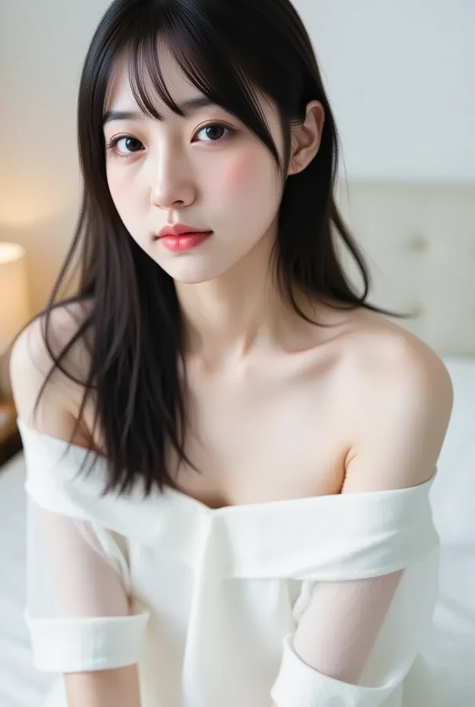 Highest quality:1.2、Ultra-high resolution、8k、32K、RAW Photos、masterpiece、Cinema Lighting、Realistic:1.4、
erotic、Completely naked、20-year-old、(Japanese Idols)、(very cute)、(make someone look bigger)、
Love Hotel、bed、