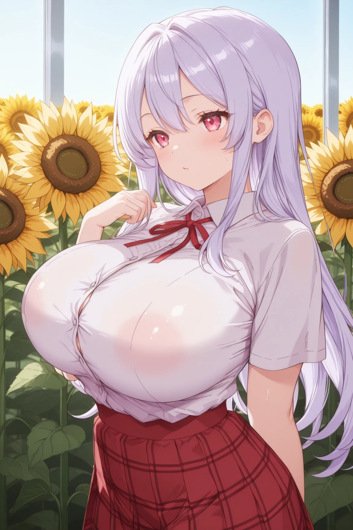  NSFW, ultra detailed, hyper detailed, best quality, highres, 4K, field of flowers, , looking at viewer, puzzled, happy , (wheatish skin), shy, Half an eye,  blush,  open mouth ,very long hair, wave hair, gradient hair, tall, slender,(gigantic breasts:1.5) ,((Gothic Lolita)),  (puffy nipple), dappled sunlight, fox ears, 