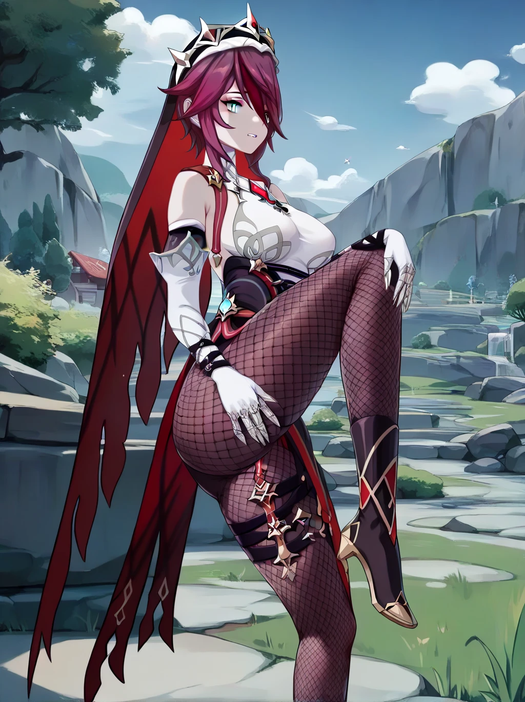 Create anime art of the character Rosaria from Genshin Impact in hentai