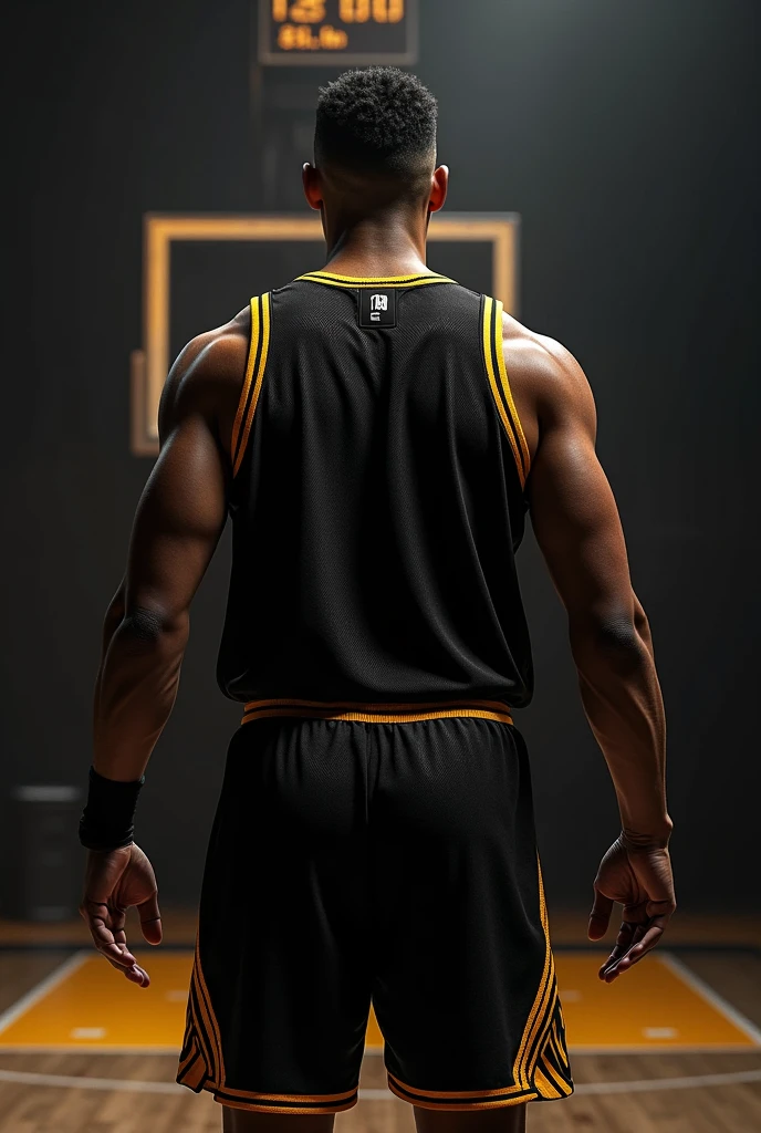 Basketball shirt and shorts design with black and yellow colors

