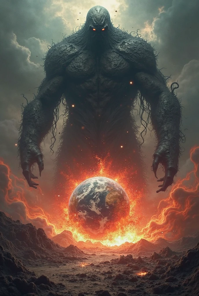 A photo that show the devil in labor where he give birth the planet Earth