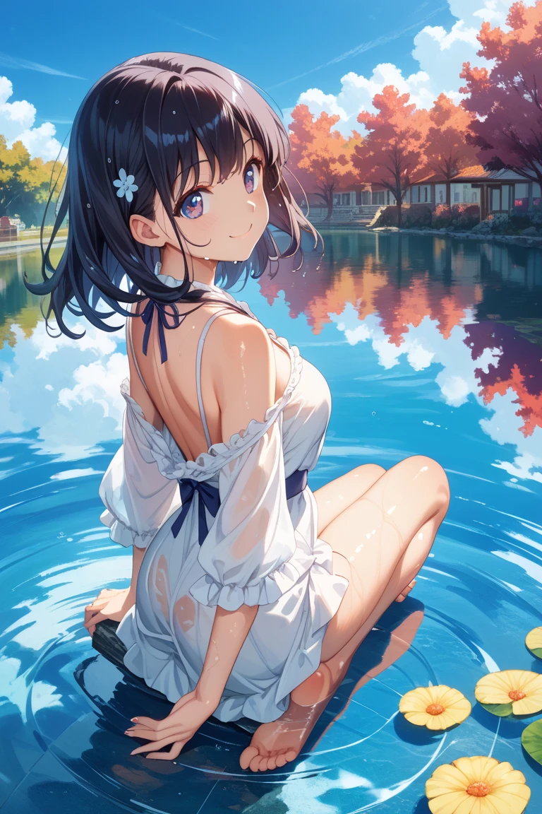 kochou shinobu, Tabletop, highest quality, 8k_wallpaper, (Beautiful Eyes), ((cute)), cute, (Lovely), (Sunny day hot spring),One Girl,,1 ,Stand next to the car,smile,Face close-up、Portrait(((hot spring)))(((Wet towel)))(((Sit on a bench and relax)))