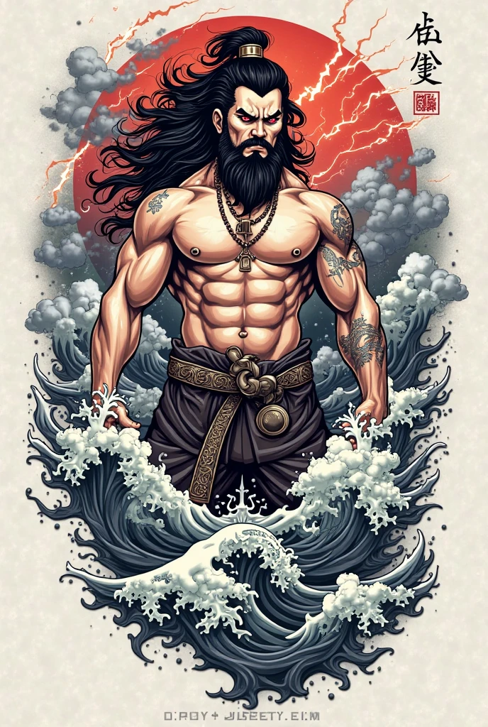 Zeus, 2D t-shirt art, epic illustration, vector, 2d illustration, black background, very colorful, full gradient modern colors, Focused, front view