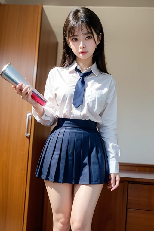 (((Dressing:1.8))), ((Dress up reliably:1.8)), (((pantie shot:1.8))), ((Lifted skirt:1.5)), (((School Uniforms:1.8, white panties:1.5))), espadrilles, Classroom:1.8, Smiling smile:1.3, 1girl in, 独奏, 18year old, 7headed body, Ideal ratio body proportions, erectile nipple, short-hair, A dark-haired, With bangs, small tits, A slender, Small buttocks, beauty legs, Skinny Legs, surrealism, Cinematic lighting, depth of fields, One-person viewpoint, F/1.8, 135 mm, nffsw, masutepiece, ccurate, ((Anatomically correct:1.3)), Textured skin, Super Detail, high details, High quality, awardwinning, Best Quality, hight resolution, 8K