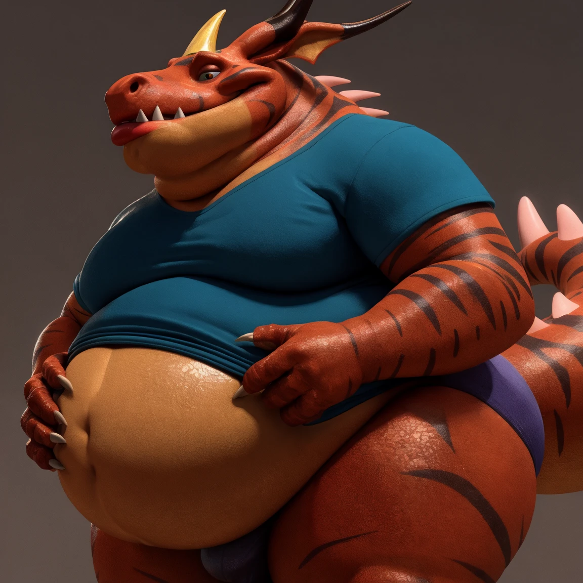 Magnus the dragon, large nipples, obese, muscular, lactating, large pecs, duo, sucking on nipples, inflation, oversized erection, swollen balls