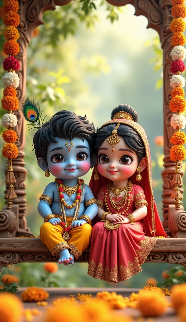 Imagine a 3D realistic image of Lord Krishna with a 1 Indian girl,the girl is wearing white t-shirt with her name “JANAVI” written boldly on his top ,The backdrop is beautiful and “HAPPY JANMASHTAMI” written on 