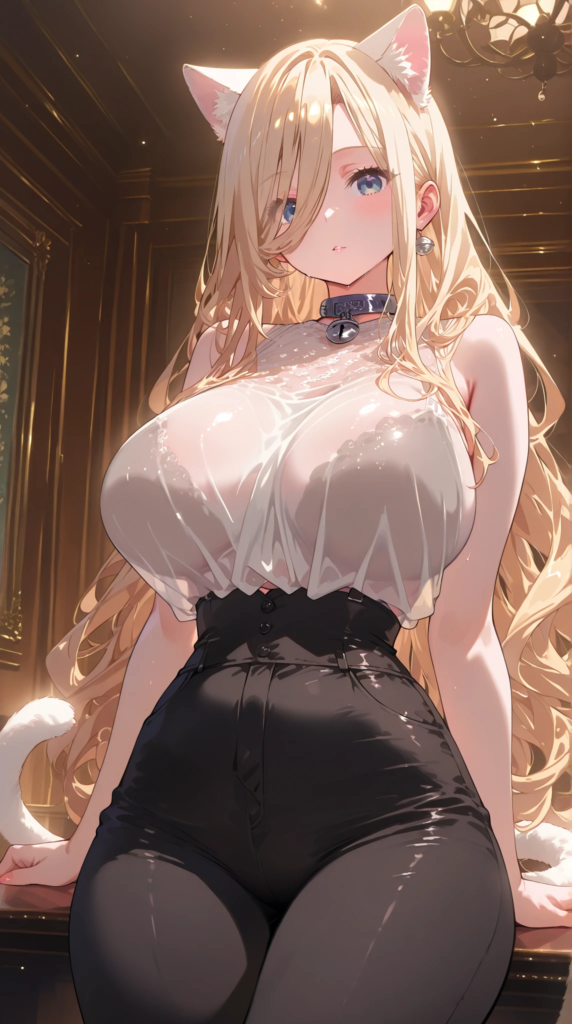 Best quality, high detailed, 8K quality, 4k resolution, stunning japanese girl, blonde hair, necklace and piercing, gorgeous face, huge breast, curvy body, wearing Erotic Chic Midi Dress: In a solid color or subtle pattern, paired with heeled sandals, playful expression, pose with both hands, random hairstyle
