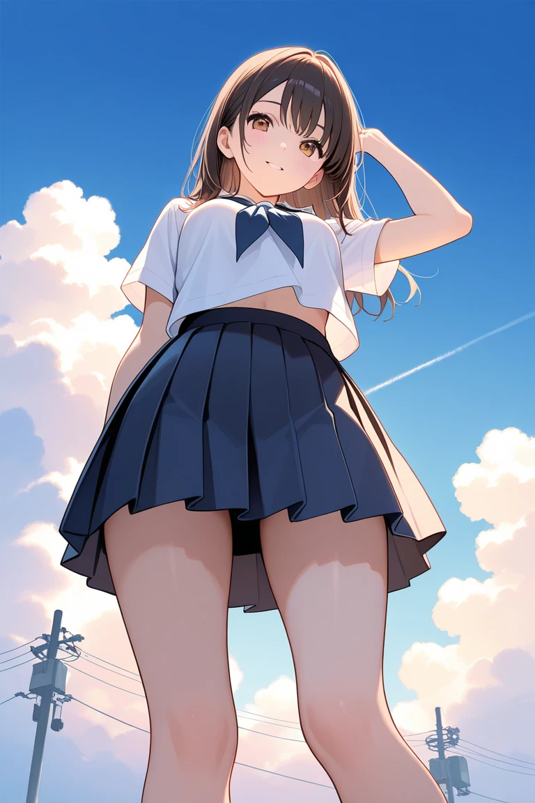 masterpiece, (realistic, photo realistic:1.2), ((highest quality), extremely fine and beautiful, beautiful face details, real human skin, realistic, photorealistic, 1girls, small girl, chibi, smile on face, cow-boy shot, Magical girl, Tiny breasts, emphasis A-cup, White shirt, White underwear, (wind, wind lift, Skirt lifted by the wind, skirt rolled up by the wind, Skirt flutters:1.5), (Fully exposed panties:1.5), (white panties:1.5), (standing a:1.7),