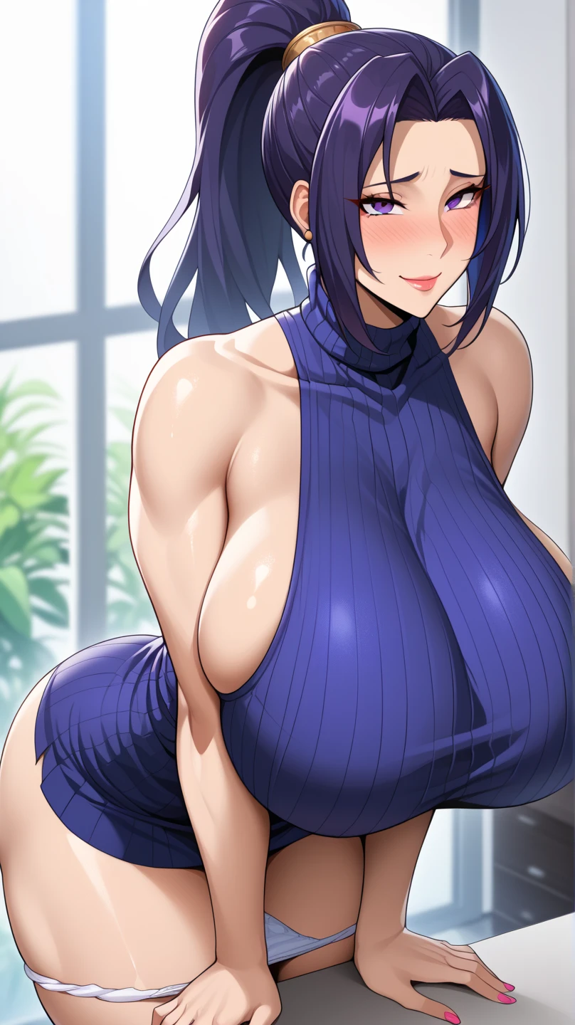 masterpiece, (best quality), 1woman,1girl ,haruhiko_ichijou_mother,  black hair, long hair,  (blue eyes),gown, (honeymoon),big breasts ,(suggestive:1.2), ,sexy woman,smile, hair between eyes, long sleeves,, embarrassed,blush, vibrant colors ,natural lighting  ,RTX,  , beautiful, (detailed face:1.2), showcase, (perfect eyes:1.1) ,(photorealistic:1.1), 8k uhd,  looking at viewer, indoors,  simple backround, supermicro bikini, skin revealed
