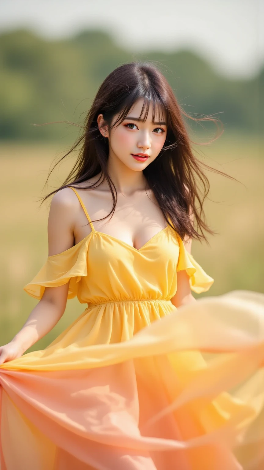 8k, best quality, Medium close-up, (yellow kebaya )、(luxury kebaya ),(top-quality,masterpiece:1.3,超A high resolution,),(ultra-detailliert,Caustics),(Photorealsitic:1.4,RAW shooting,)Ultra-realistic capture,A highly detailed,high-definition16Kfor human skin, Korean See through Bangs hair, Cute and lovely Korean girl, realistic, ultra detail, photo realistic, Increase quality,
standing in a garden with a scarf, garden, (large breast), (cleavage ), close-up shot, mouth,dark-haired, long hair, (depth of fields、chromatic abberation、Wide range of lighting、Natural Shading、)、(Exterior light at night:1.4)、(Hair swaying in the wind:1.2).