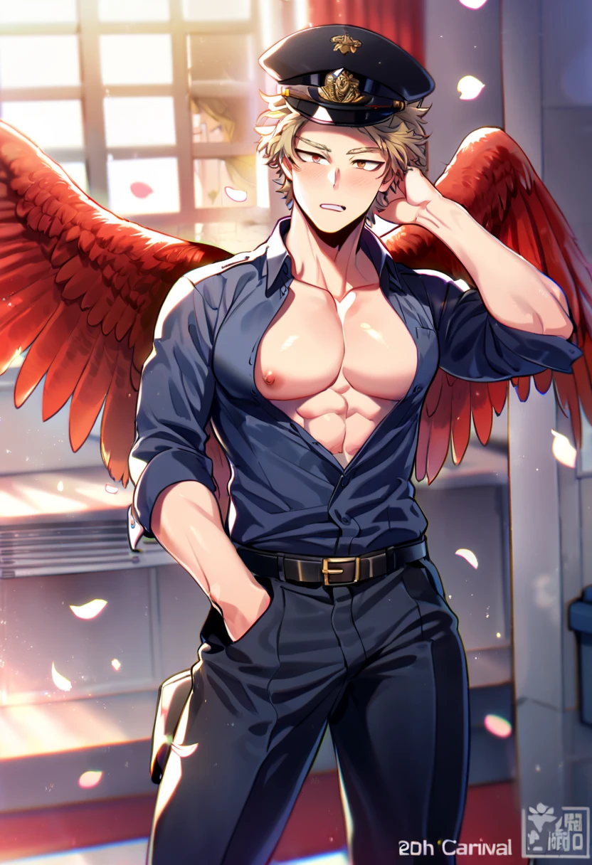 (Masterpiece, best quality), detailed, 1 man, ((character concept art)), ((character design sheet, same character, front, side, back)), full body, body complete, 1 Male angel, 1 Man angel, Detailed face, character design sheet,full bodyesbian, Highly detailed, character sheet, character design, Many parts, dark skin, angel wings, short orange hair, angel outfit, muscle male god, male clothes, masculine, muscle man, male muscle, manly, male angel, Muscle male short orange hair,beautiful man, beautiful muscle man, abs, pectoral muscle