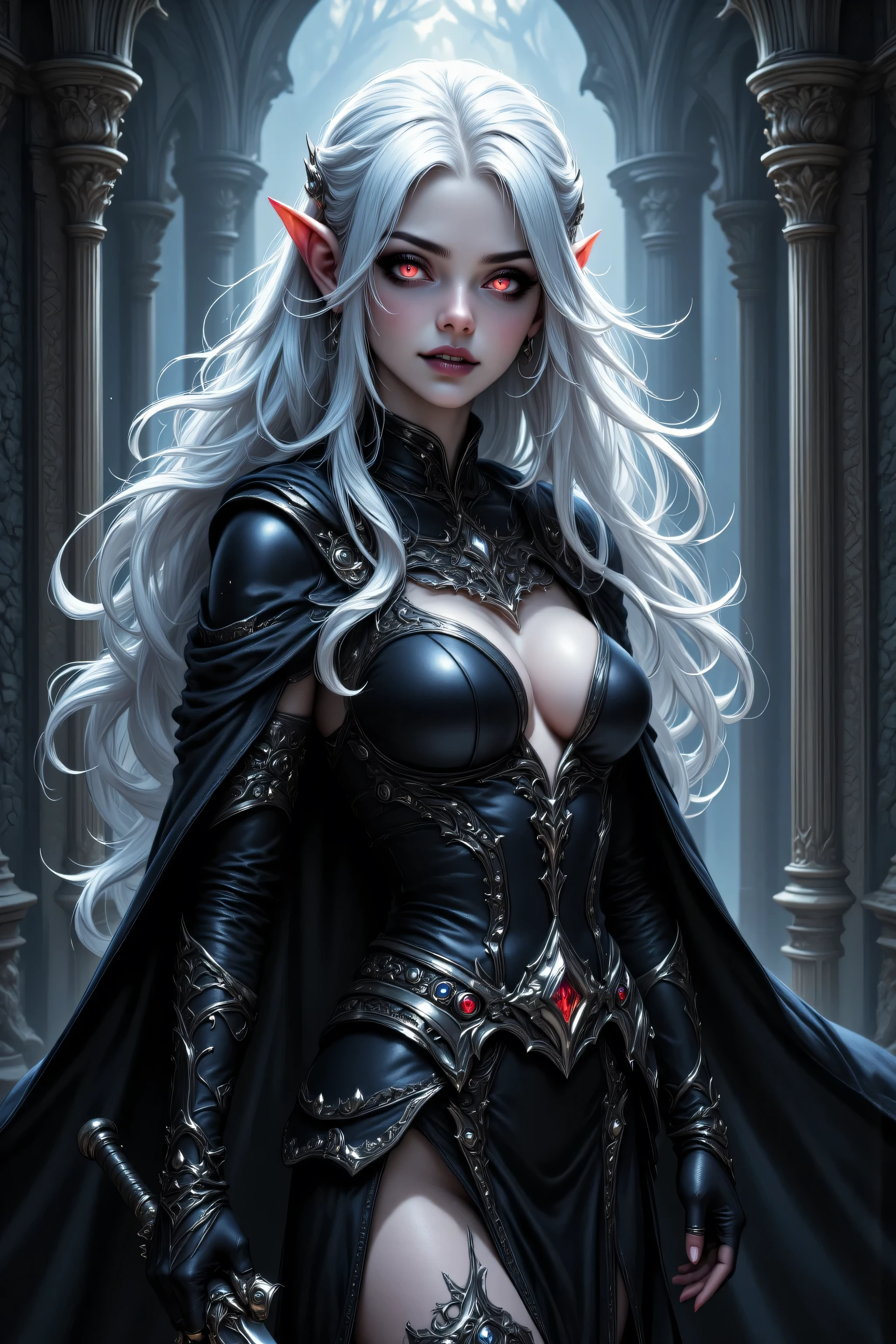 Rise of the Dark Witch: On her throne of bones, the elf witch takes her place as the sovereign of darkness. Around her, the undead bow in awe as she weaves her plans for domination. His laughter echoes macabrely, foreshadowing a reign of terror and despair over the land of the living. RAW, 1girl, colorful, full body shot, (masterpiece, best quality), (detailed skin: 1.3, detailed face: 1.3), dslr, realistic, looking at the viewer, sharp focus, delicate, soft colors, cinematic lighting