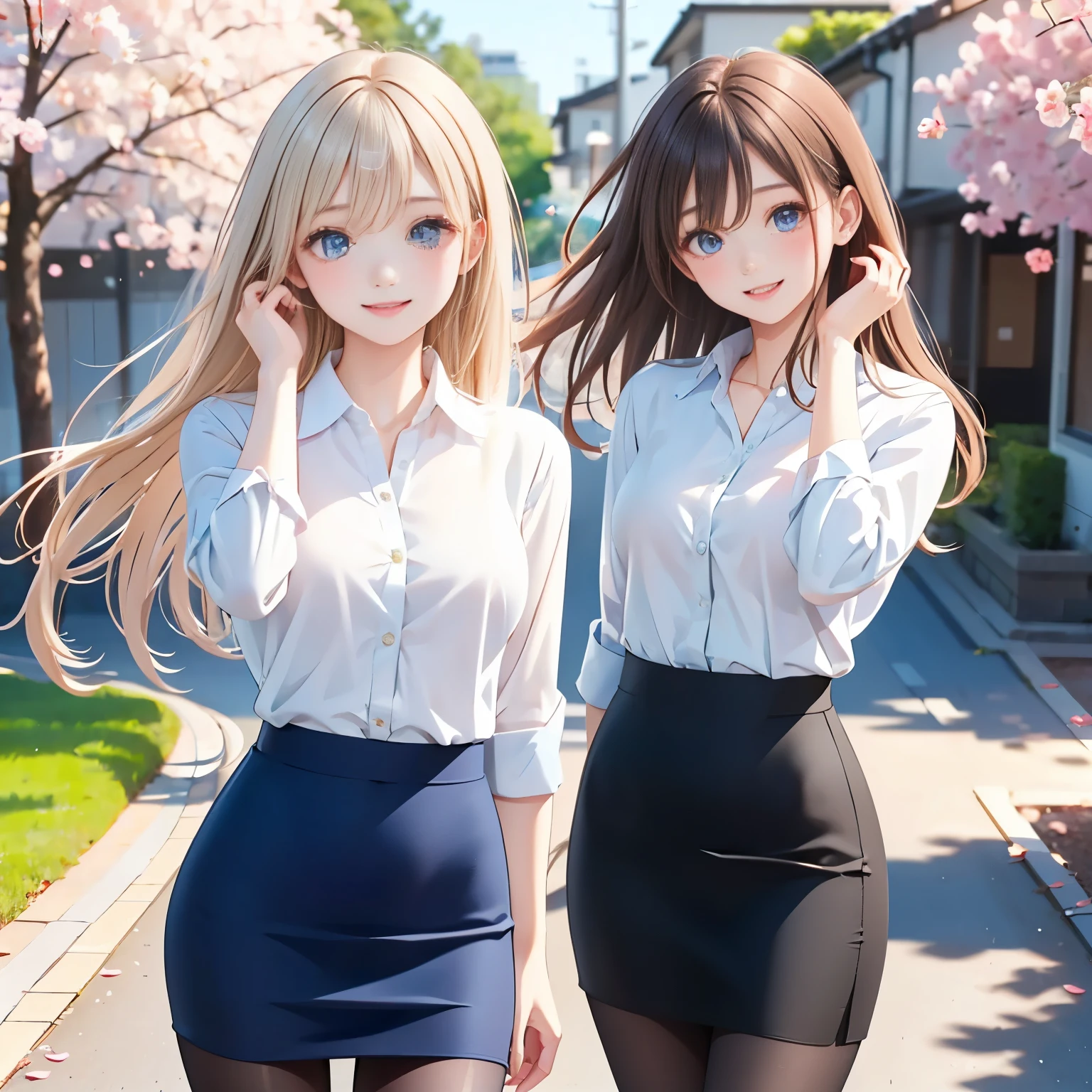 (((highest quality,masterpiece,very high resolution,super high quality,perfect pixel))), (((There is a woman with perfect and ultimate beauty.,perfect body,Beautiful face is drawn in detail, blush、cute face、beautiful outline、smile, open your mouth))),((long hair, neat bangs, Beautiful hair texture)),((Beautiful slit eyes,beautiful eyes,strong-willed eyes, beautiful eyelashes, realistic eyes)), ((beautiful breasts,beautiful feet)),((sweater:color and pattern,pleated skirt:Patterns and colors, 1 diamond necklace,Clothing that exposes the shoulders,Clothing that exposes the thighs,Excellent fashion sense)),(realistic skin texture,realistic texture:,RAW photo,Anime CG style, bright colors), (standing posture,dynamic angle,dynamic pose, model shoot), (garden,cherry blossoms並木道, cherry blossoms, cherry blossomsの花が散る,the wind is blowing),beautiful anime woman, beautiful art style, anime character、Overall image、Detailed images、accurate 、Image without defects、natural soft light、beautiful images、非常にDetailed images、(Best Shot 1.5)