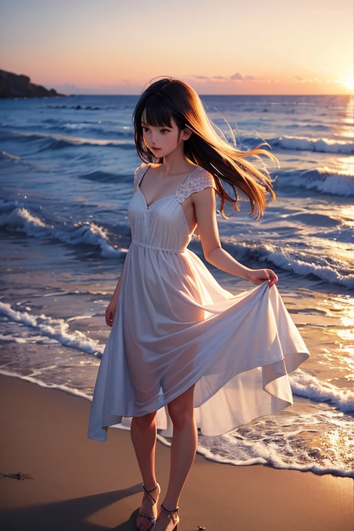 masterpiece, best quality, Stills, 1 girl, Cloud Girl, Floating in the air, closure, bright, Happy, Warm and soft lighting, Sunset, (spark:0.7)