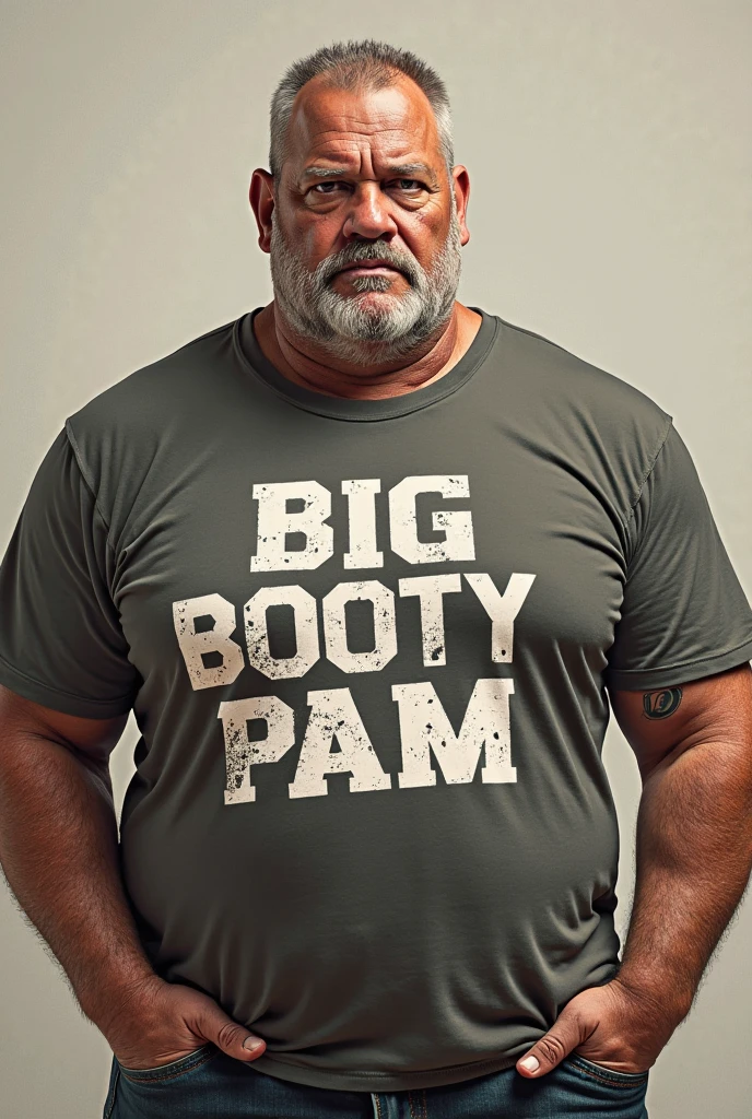 Only plump, chubby, extremely thick thighs, large belly, fat, age 50 years, muito barbudo, absurderes, hight resolution, 1male people, full body visible (wrestling Magazine covers:1.2), Yaoi(bara) , ), letras com textos escritos na lateral esquerda baixo. Uma frase em baixo da imagem, texto cima direita , texto direita no meio da imagem.