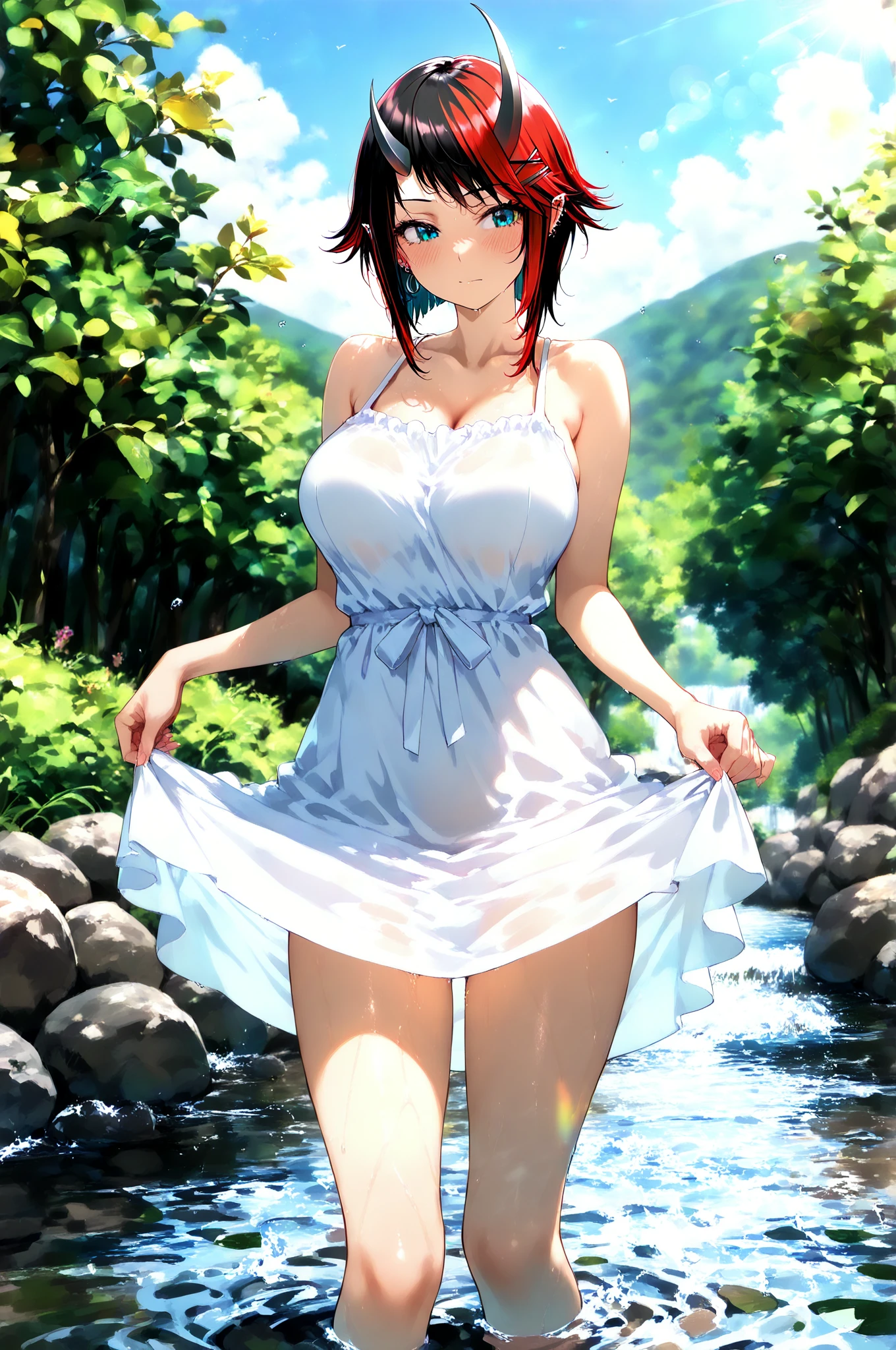 ((Best Quality)), ((Masterpiece)), (Details: 1.4),Anatomical, award-winning concept art, beautiful, fine details, warm soft color grading, depth of field, highly detailed CG Unity 8k wallpaper, amazing, best illustration, lens 135mm, glossy, light reflection, clear, very elaborate, RAW, photography, portrait, official art, beautiful and aesthetic, 1 girl, solo, child actor, full body, red hair, big red eyes, short hair, exposed, bandage, exposure, cleavage, shoulder out, kimono, (on all fours: 1.2), blush, opening, cherry, grass, realism, vibrant, moment when the lover was in a miracle, fantastic visual depiction, professional effects, beautiful girl, petite girl, loli big, beautiful nails, beautiful fingers