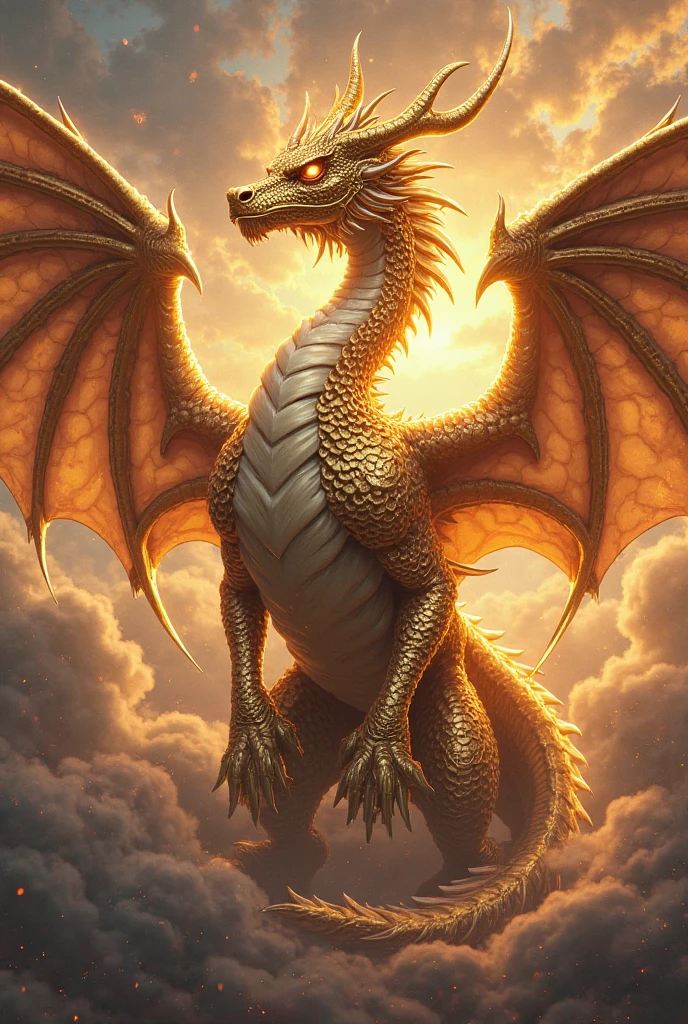 Close-up of a dragon in the clouds with the sun in the background, Golden Dragon, Chinese Dragon concept art, Dragon Oil Painting, fiery dragon snake, smooth Chinese Dragon, Dragon Art, Majestic Japanese Dragon, With a giant dragon in the background, Chinese Dragon, Dragon God, Legendary Dragon, Chinese Fantasy, Fire-breathing dragon in the sky, A dragon made of clouds