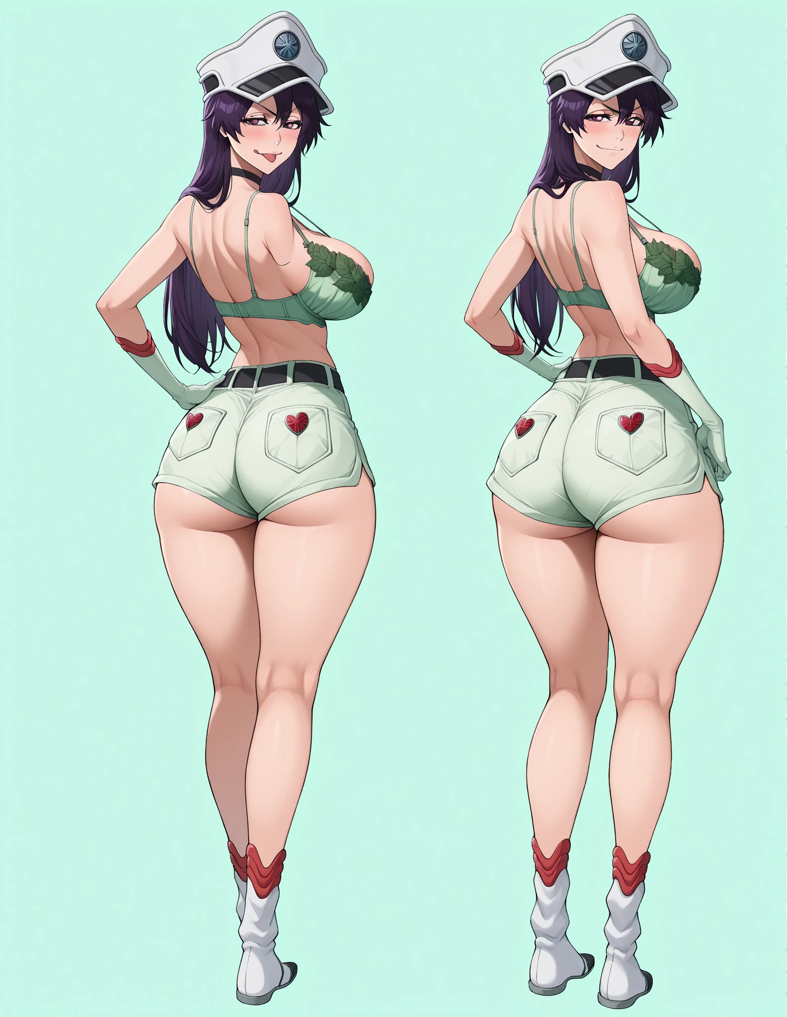 ((highest quality)), ((masterpiece)), (detailed), (16k high definition anime), Anatomically perfect body,Perfect Face、Cute face、Beautiful Face、Beautifully detailed eyes、blue eyes、Black Hair、Long Hair、ponytail、Red ribbon、(Large Breasts:1.5)、Beautiful cleavage、(Lace bra、White), (Lace panties、White), Smooth body lines、Wide hips、Big ass、High Body、Beautiful long legs、Are standing、Beautiful pose、View your viewers、Bedroom Background、