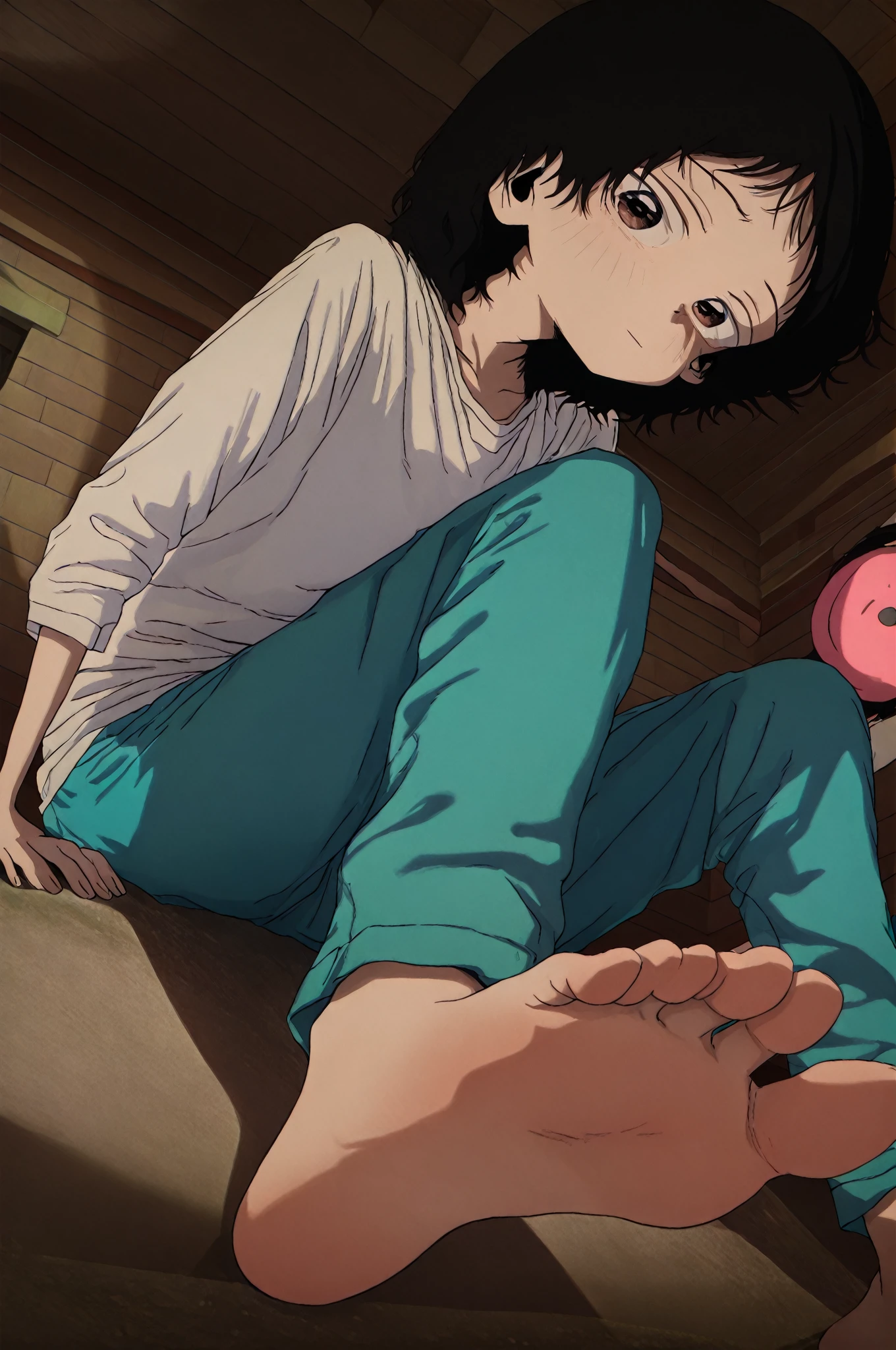 Eri from my hero academia, white shirt, shorts, full body, perfect detailed feet, whole foot.