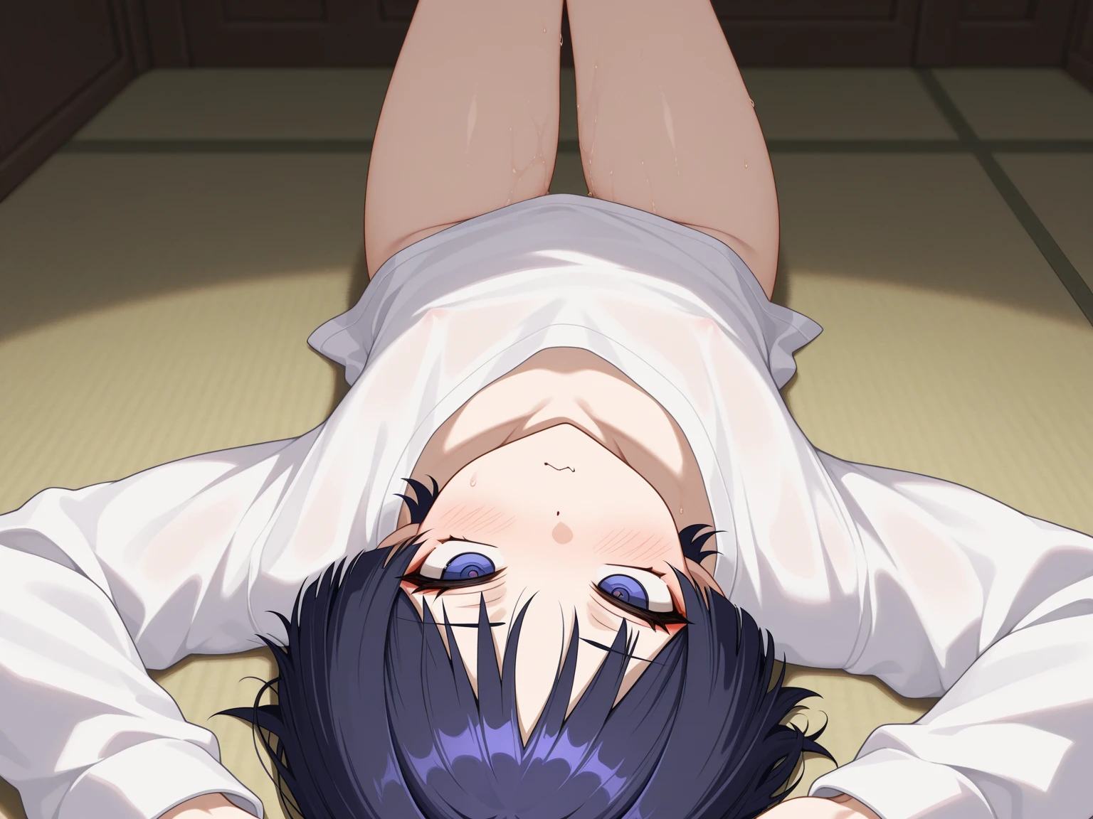 One boy, One woman, blush, Open your mouth, Grab your chest, Cowgirl, Top girl, Grab, Heterosexual, Short Hair, Nipples, nude, throw, Intense sex, ?????, Vaginal, Straddle, Sweat, Black Hair, Surrounded by multiple men, feeling, small breasts, highlights in eyes, sex slave, ahegao, licking genitals, blowjob