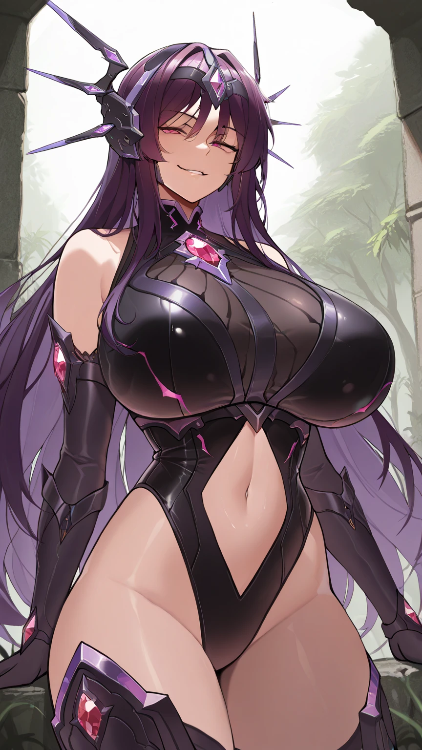<lora:OutfitCerestiaV1:1> breast curtains, pelvic curtain, no panties, elbow gloves, bridal gauntlets, single thighhigh,  <lora:Fern:1> FernFrieren, very long hair, purple eyes, (purple pupils),, ultra detailed, masterpiece, best quality, aesthetic, detailed,