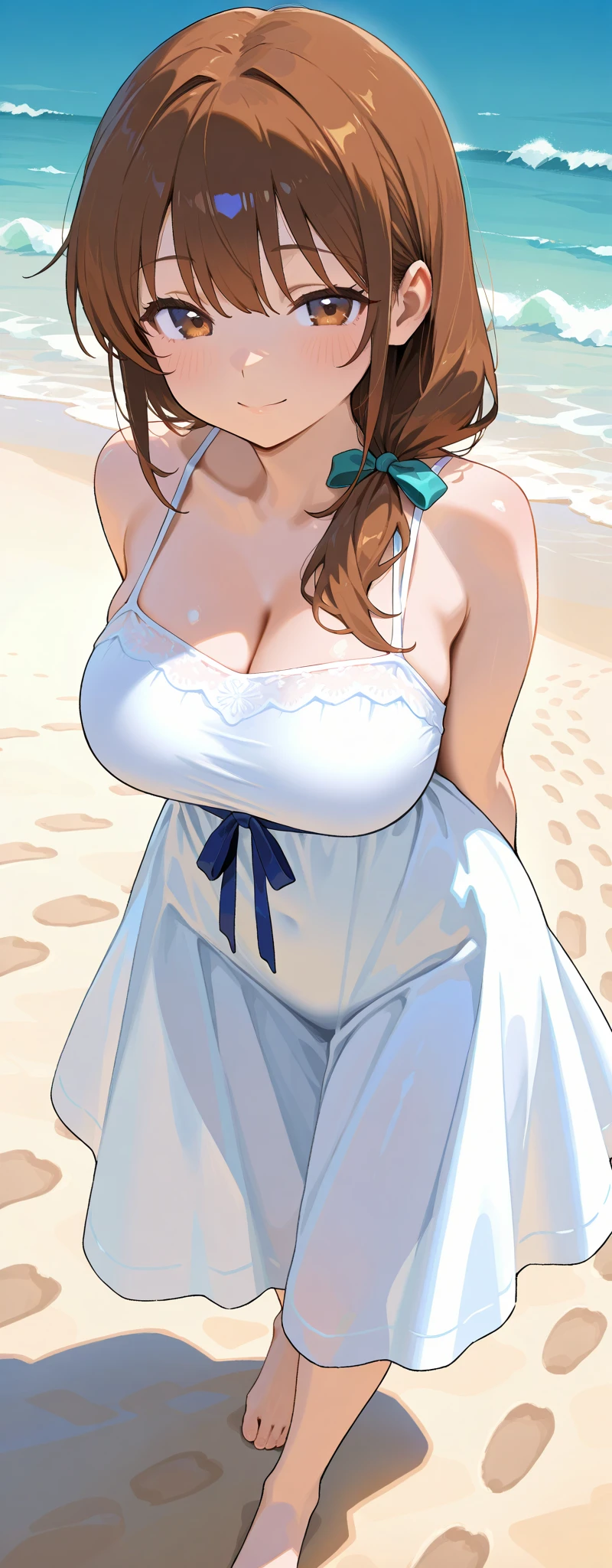 Details: (((((masterpiece))), best quality, wide-angle, good anatomy, good anatomy, (detailed face), outside, warm sunlight, (((realistic faces))), realistic anatomy)) Woman: ((perfect eyes))(woman, milf, mature woman, pretty, mature woman, dress, 1girls, ((((oneshota)))), large breasts, massive breasts, fake breasts, implants, motherly, holding boy, brown hair, freckles, green eyes) Boy: (1boy, (((((shotacon))))), 1boy, ((((shota)))), (((little boy))), ((young boy)), ((shorter male)), (((((smaller male))))))