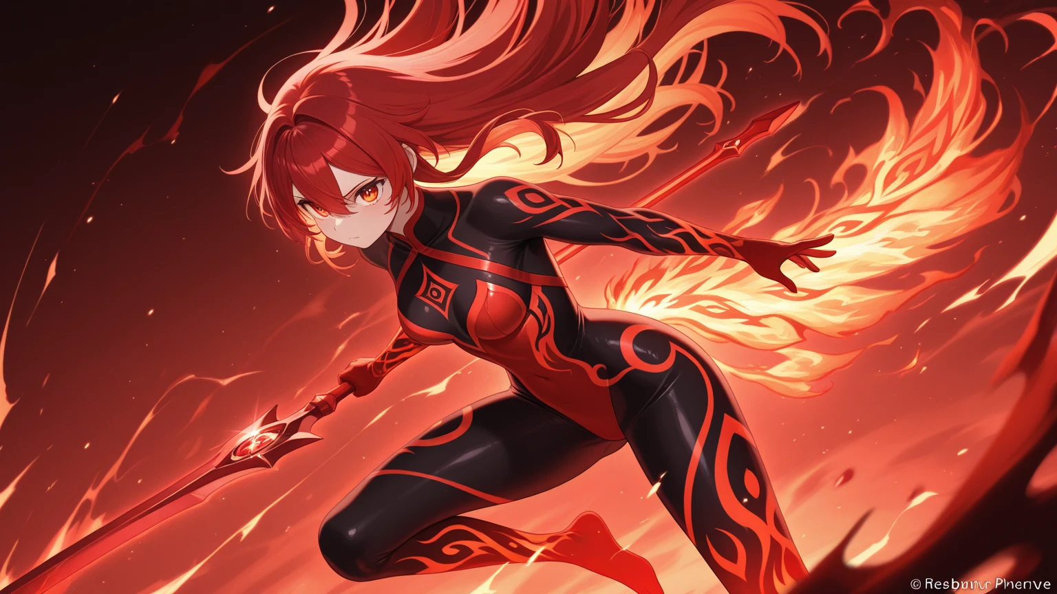 1girl, (shapely body), (solo), 19 years old, hdr, <lora:Hwa_Ryun_V5:0.7>, bodysuit, Hwa Ryun stands in the semi-darkness of a ruined building surrounded by opponents. Her black robe sticks to her body, as if taking on a shadow, and the golden patterns on her mask shine in the dim light. Sharp, elegant blades flash in her hands.