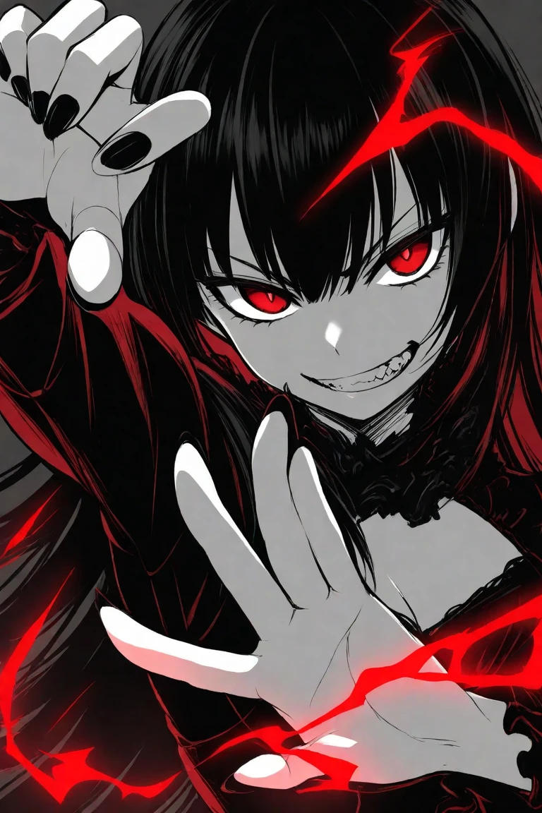 black hair, red eyes, butler