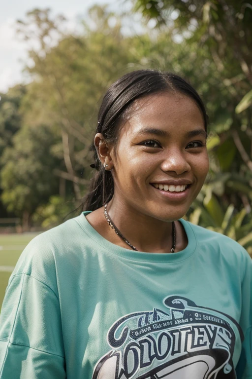 Forest, indigenous people, 12-year-old girl, smile, B cup, beautiful face, jet black skin, sweaty body, skin that shines with sweat, only her ??????? are hidden