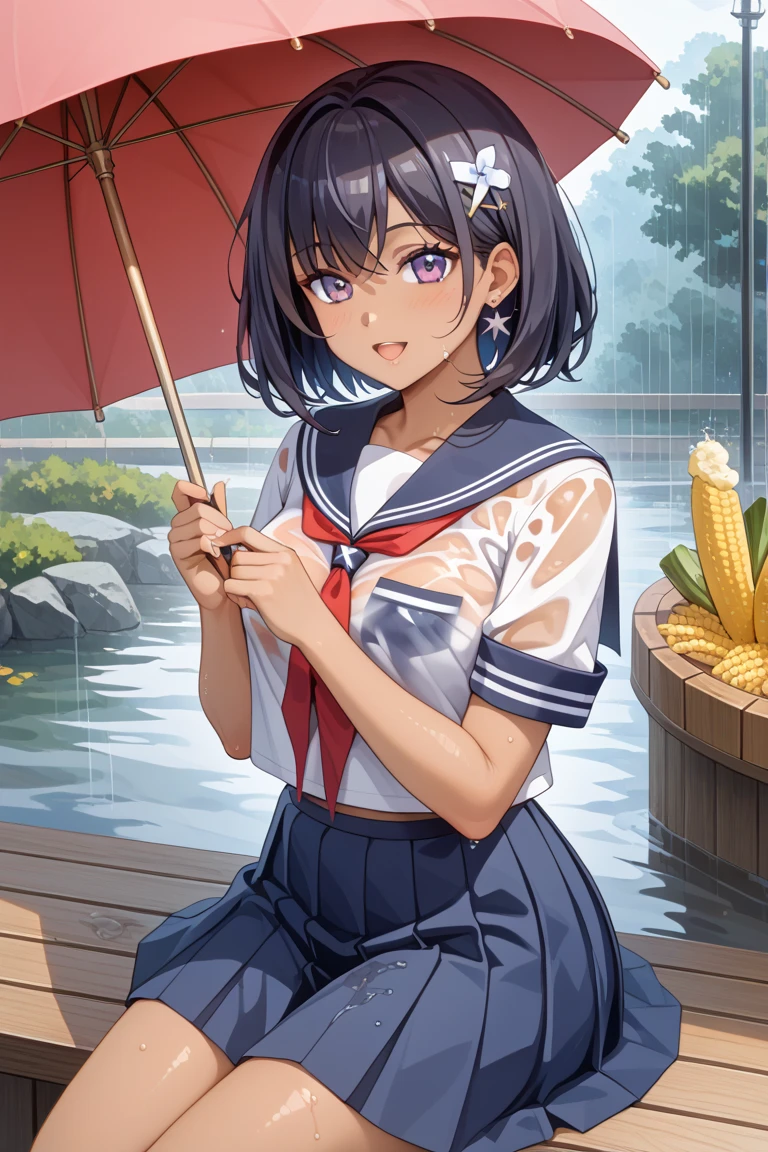 Deep Snow KC, One girl, Solo White Seravuk, , Short sleeve, skirt, blue skirt, Blue sailor collar, View your viewers, port, port ,((White panties)) smile,blush,