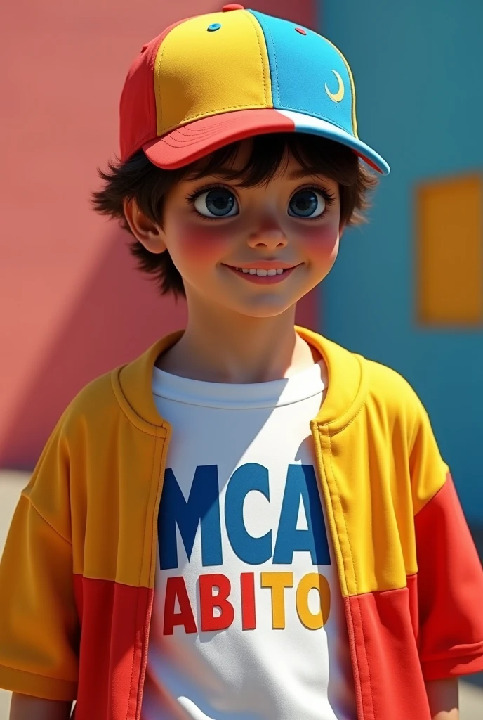 Um menino de 3 anos ligeiramente gordinho em uma praia no Brasil, Wear a Workers&#39; Party cap, de bermuda azul, Funcionamento de tornos，Oficinas, Oficinas，linha de montagem，cabelosloiros, adolable， com olho azuis, por Pixar, Tchibi，Fachada，retrato de corpo inteiro