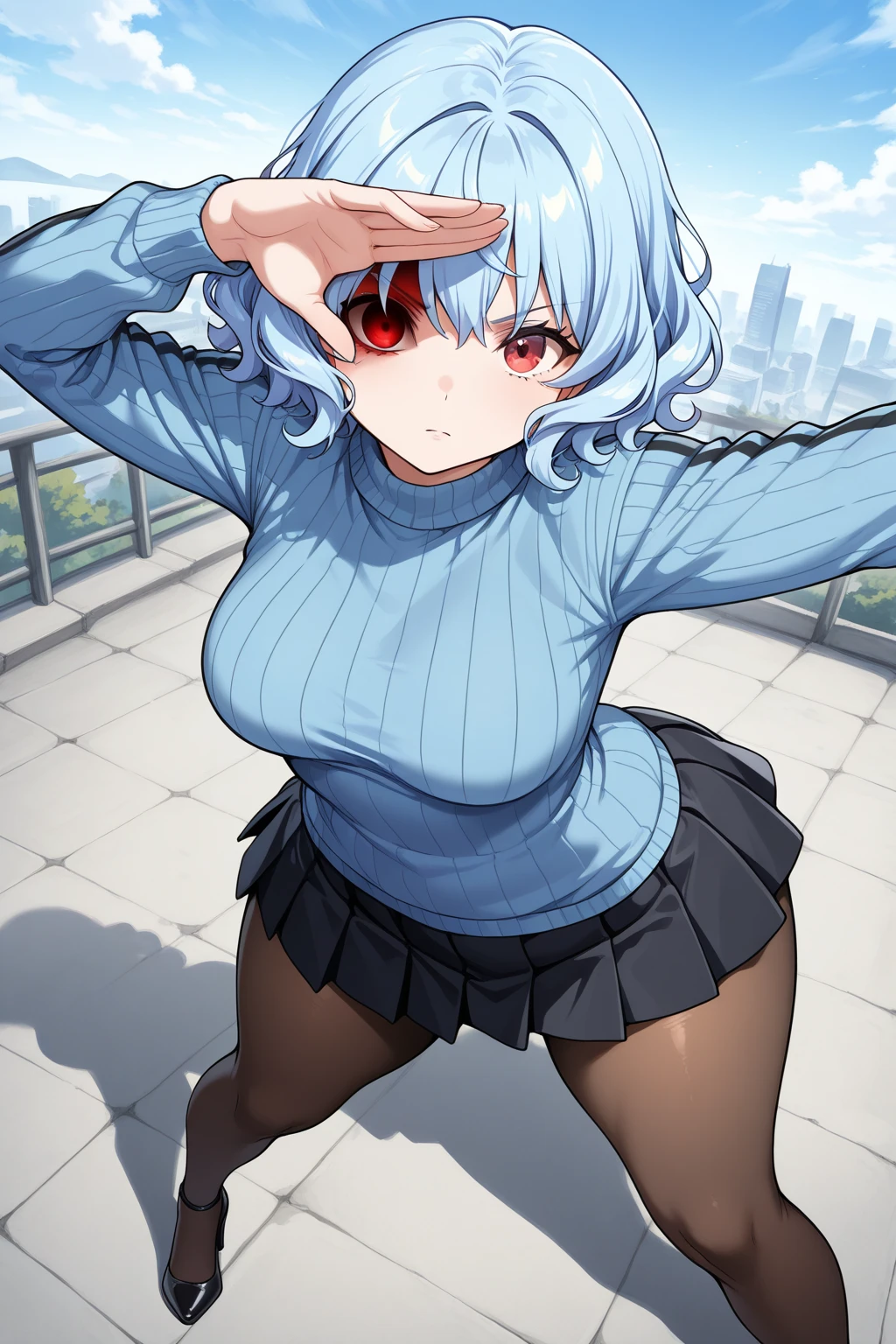 1 " 18-year-old" Sister、Braided side up short hair、dark grey HAIR、Golden Eyes、Black hooded jumper、Grey T-shirt、Very big boobs、Very large breasts with beautiful contours、Hard-textured black shorts、Gray sneakers、Black Pantyhose、Doing parkour moves、It seems to fly through the air on the wind.、A flower field glowing pale at night、Pale Moon