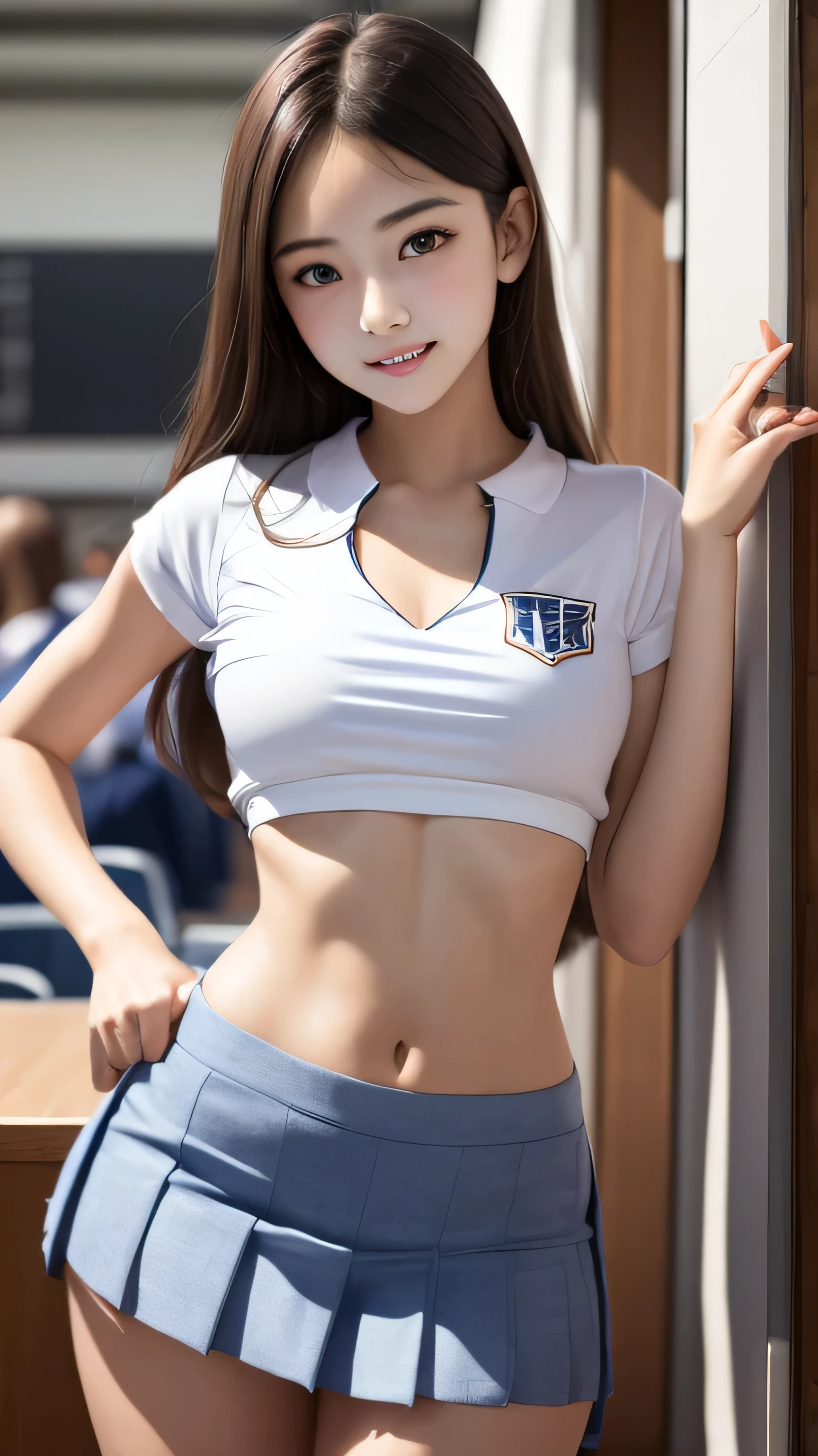 NSFW, reflective light, Chiaroscuro, depth of fields, Cinematic lighting, Ray tracing, Sony FE , nffsw, Super Detail, masutepiece, Textured skin, high details, Best Quality, awardwinning,、sixteen years old、black hair shorthair、a beautifulchi girl、Junior high school student、full body Esbian、((Colossal tits))、((Lower breast))、((Athletics uniforms))、